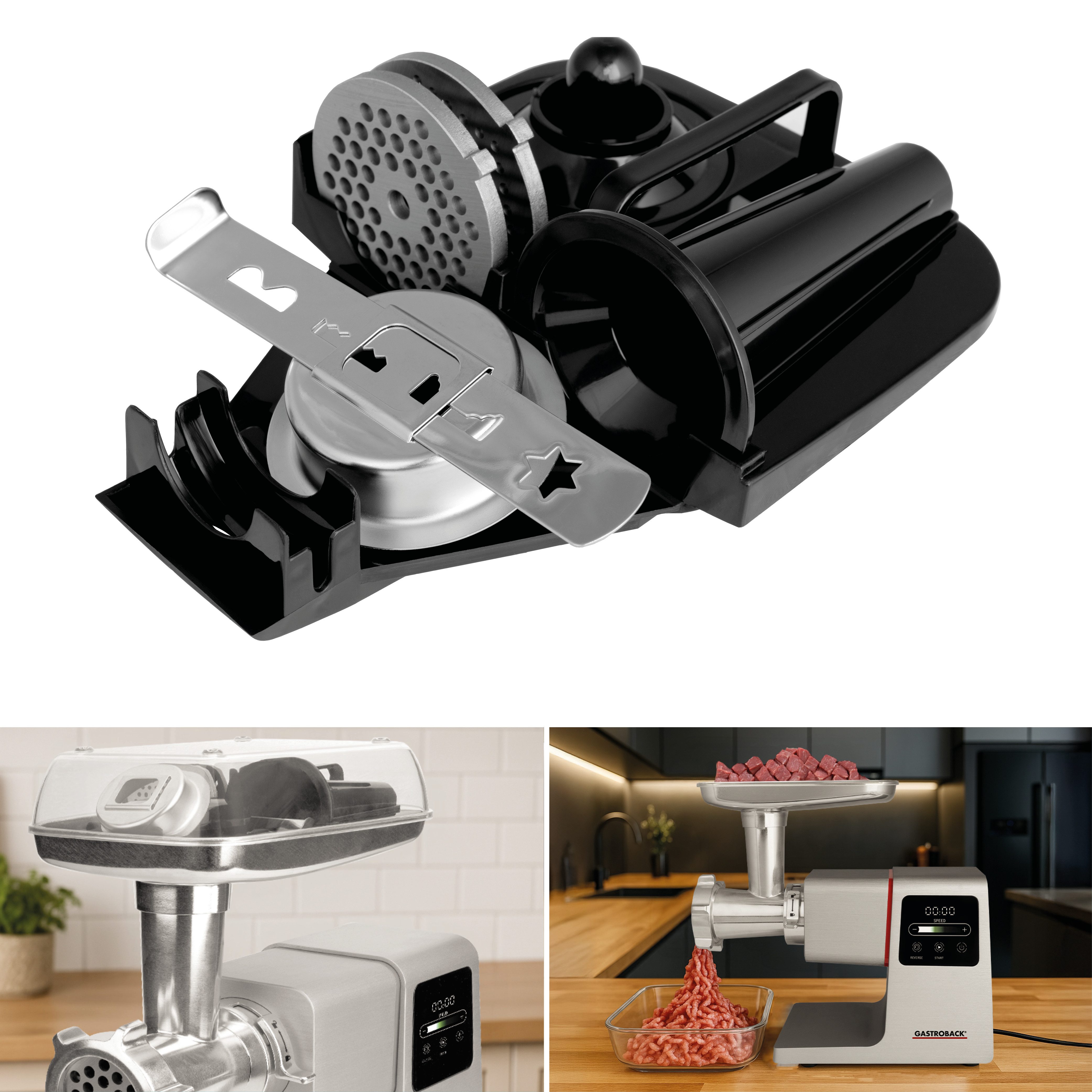 Gastroback Fleischwolf Design Fleischwolf 6-in-1 Power Pro, inklusive Burger-Presse