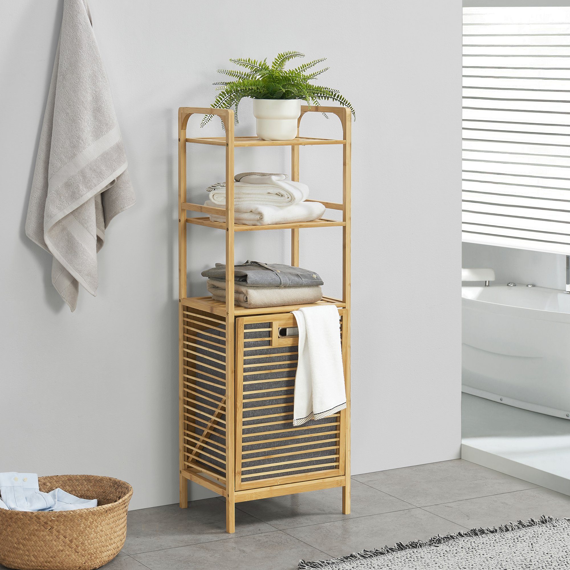en.casa Wäschekorb, Tidaholm Bambus-Wäscheregal mit 2 günstig online kaufen