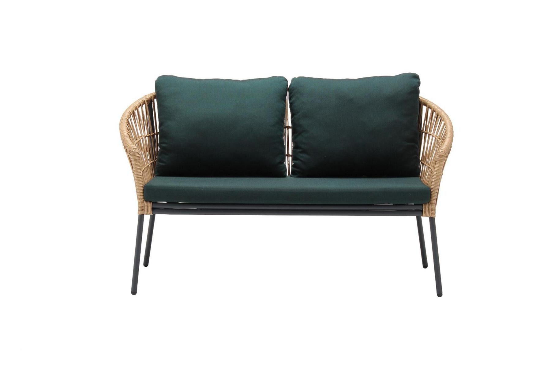 Xlmoebel Gartensofa Zweisitzer-Sofa mit grünem Rattan-Polster und elegantem Design, Zweisitzer-Sofa, Hergestellt in Europa