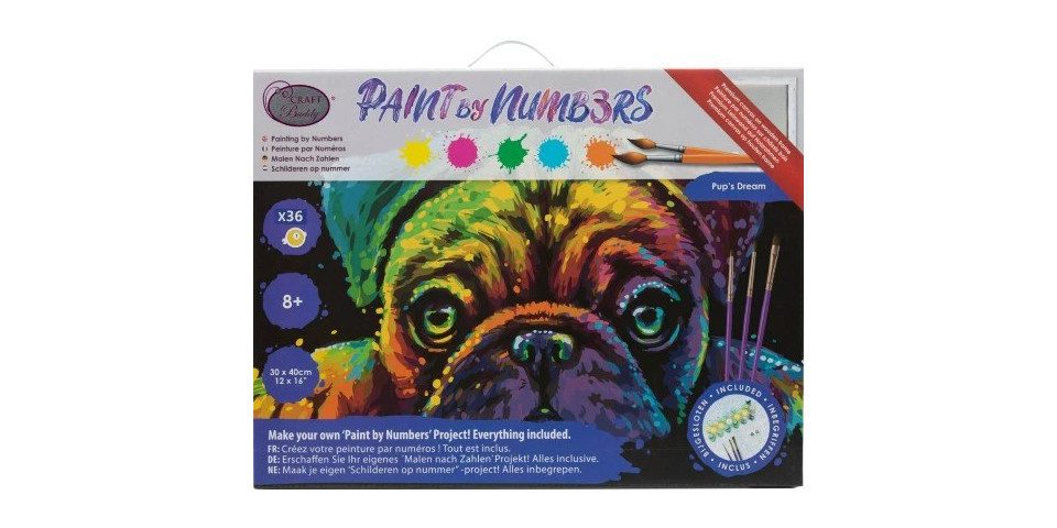 Malen nach Zahlen Craft Buddy PBN-3030-028 - Paint by Numbers, Pups Dream, 30x40cm, M...