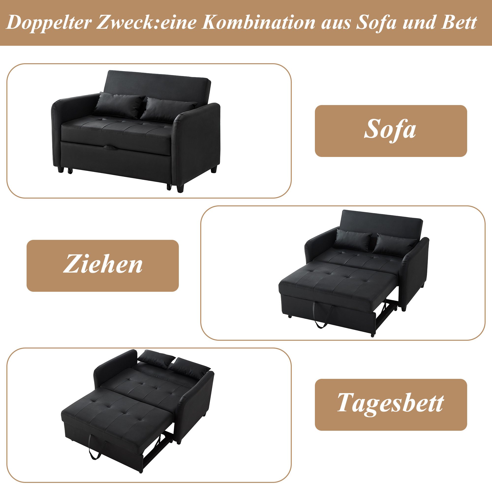 HAUSS SPOLE Schlafsofa Mit Schlaffunktion Zweisitzer-Ausziehbares Sofabett, günstig online kaufen