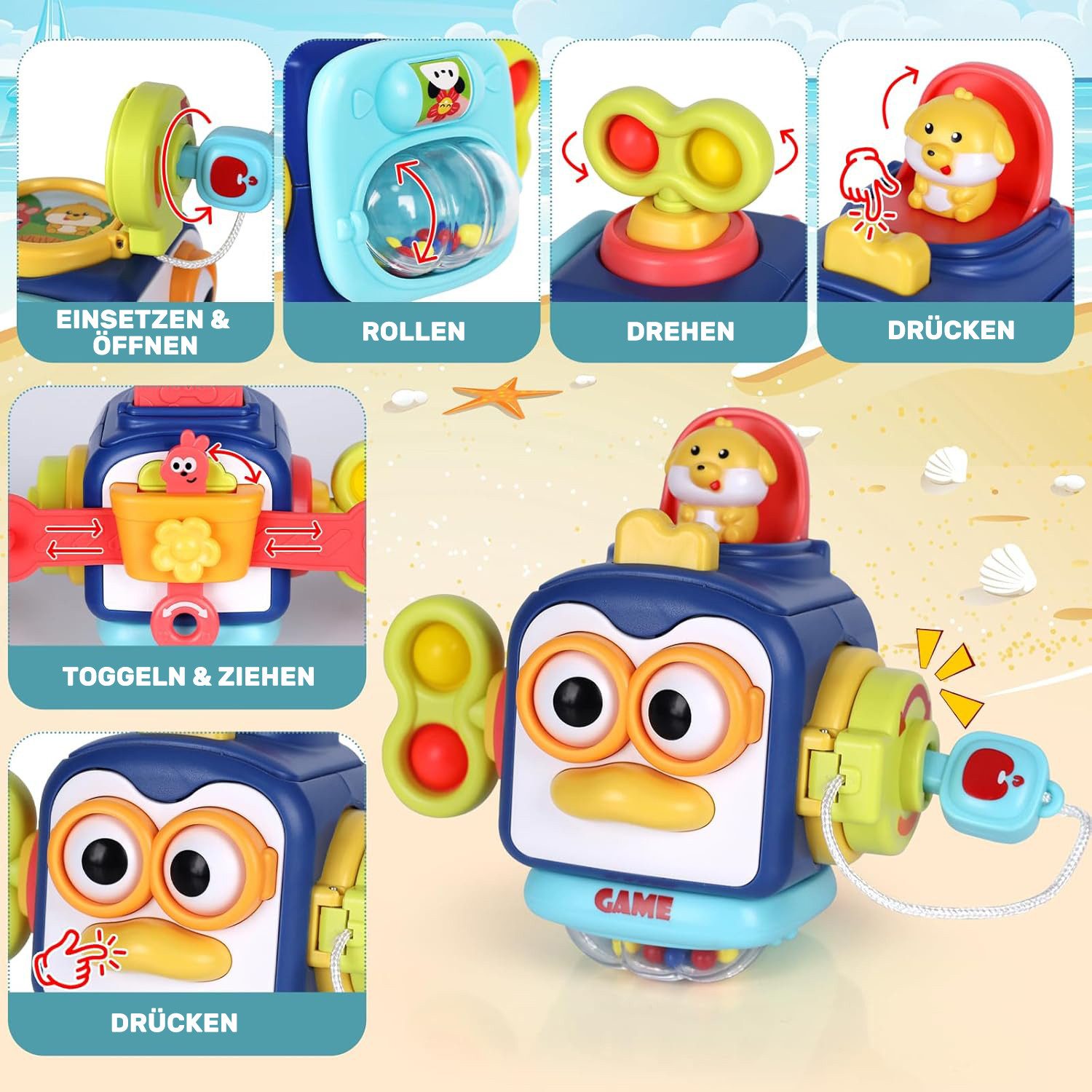 Bextcok Lernspielzeug Montessori Motorikwürfel – Sensorik Busy Board für 1‑ günstig online kaufen