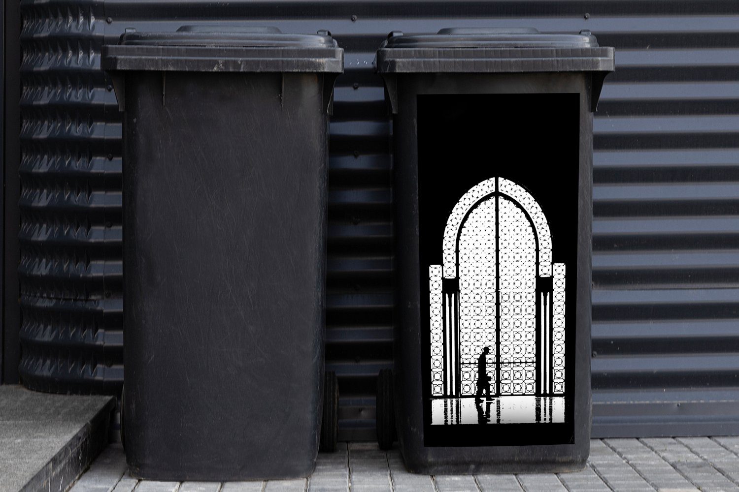 Mülleimer-aufkleber, MuchoWow (1 St), Weiß Sticker, Abfalbehälter - Container, Mensch Schwarz Fenster - Wandsticker - Mülltonne,