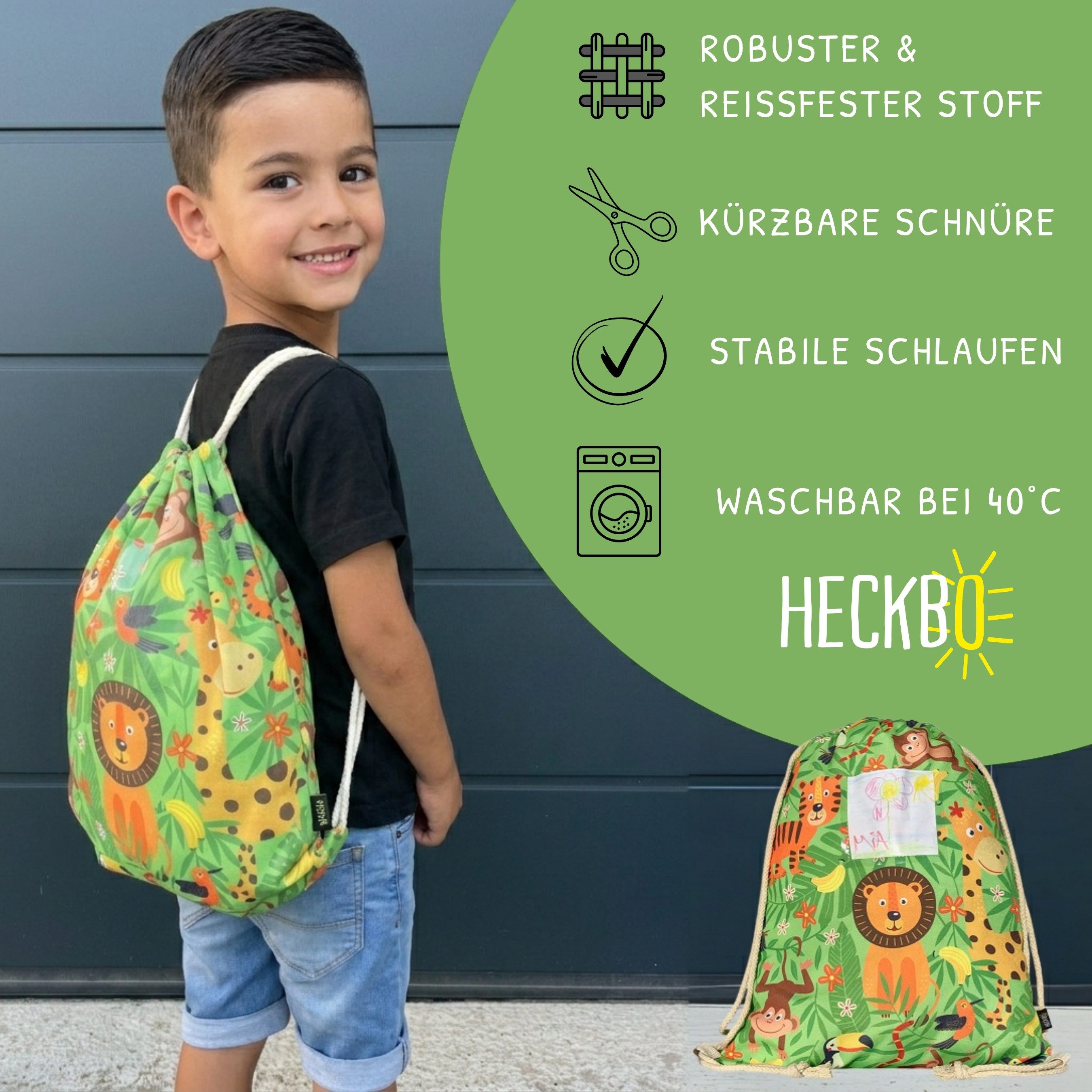 HECKBO Turnbeutel Kinder Turnbeutel 80% Baumwolle verschiedene Motive – Bild 3 von 5