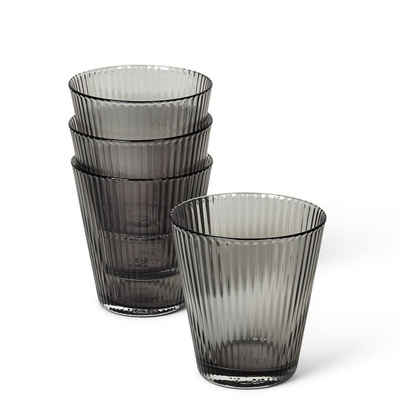 Rosendahl Glas Grand Cru in Smoke; Tumbler für je 260 ml; Wasserglas / Saftglas aus mundgeblasenem Glas mit Rillen-Struktur; 4er Set, Glas, Aus mundgeblasenem Glas