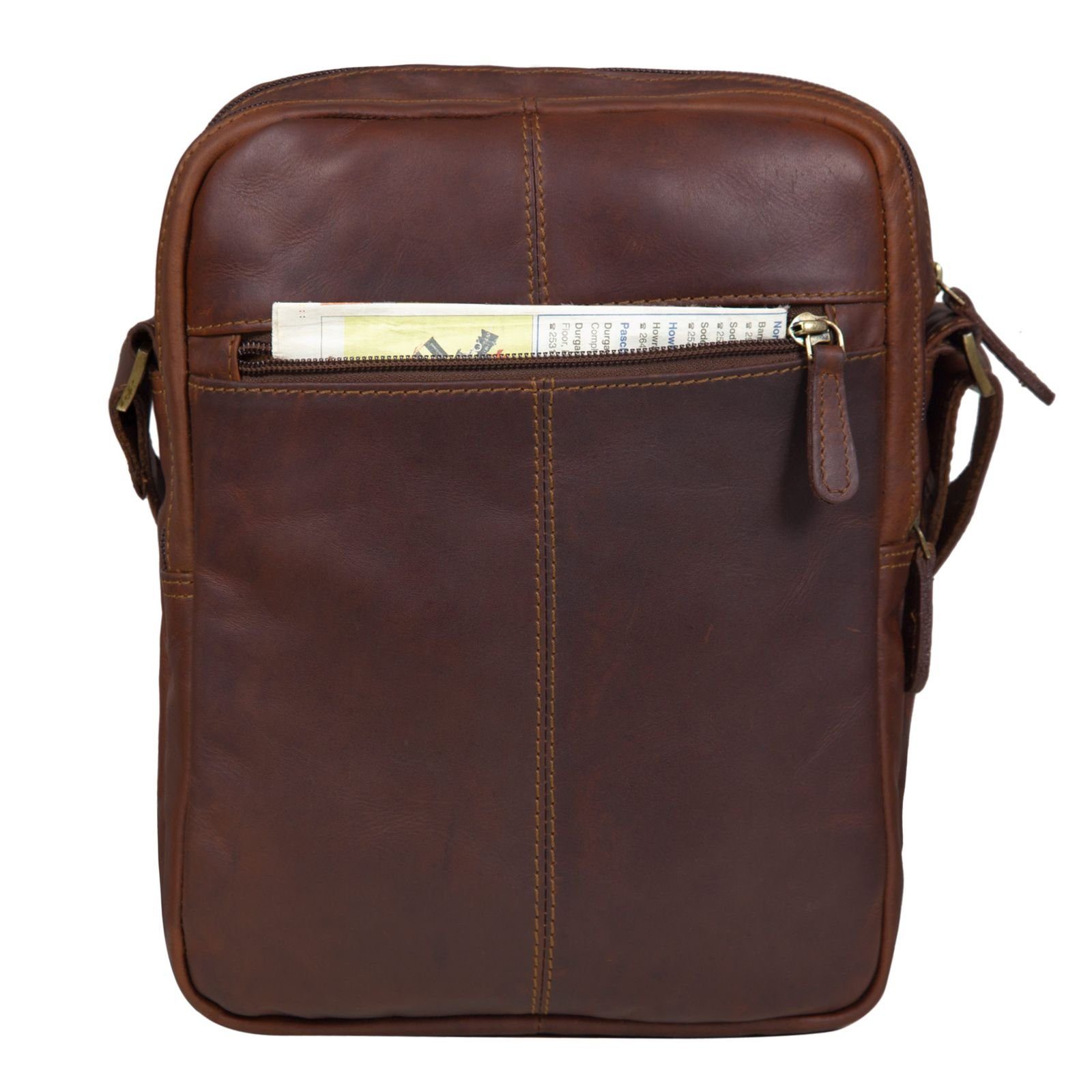 Messenger Tasche dunkelbraun Vintage - "Irving" Klein Bag cognac STILORD Leder