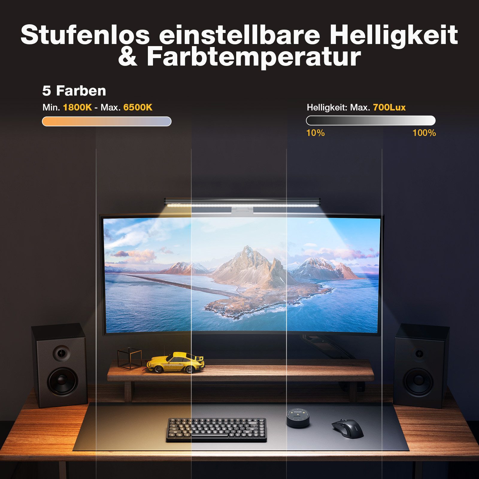 Insma LED Schreibtischlampe Monitor Lampe, LED Screenbar dimmbar mit Touch Fernbedienung, LED fest integriert, Einstellbare Farbtemperatur, Memory-Funktion, 45° schwenkbar