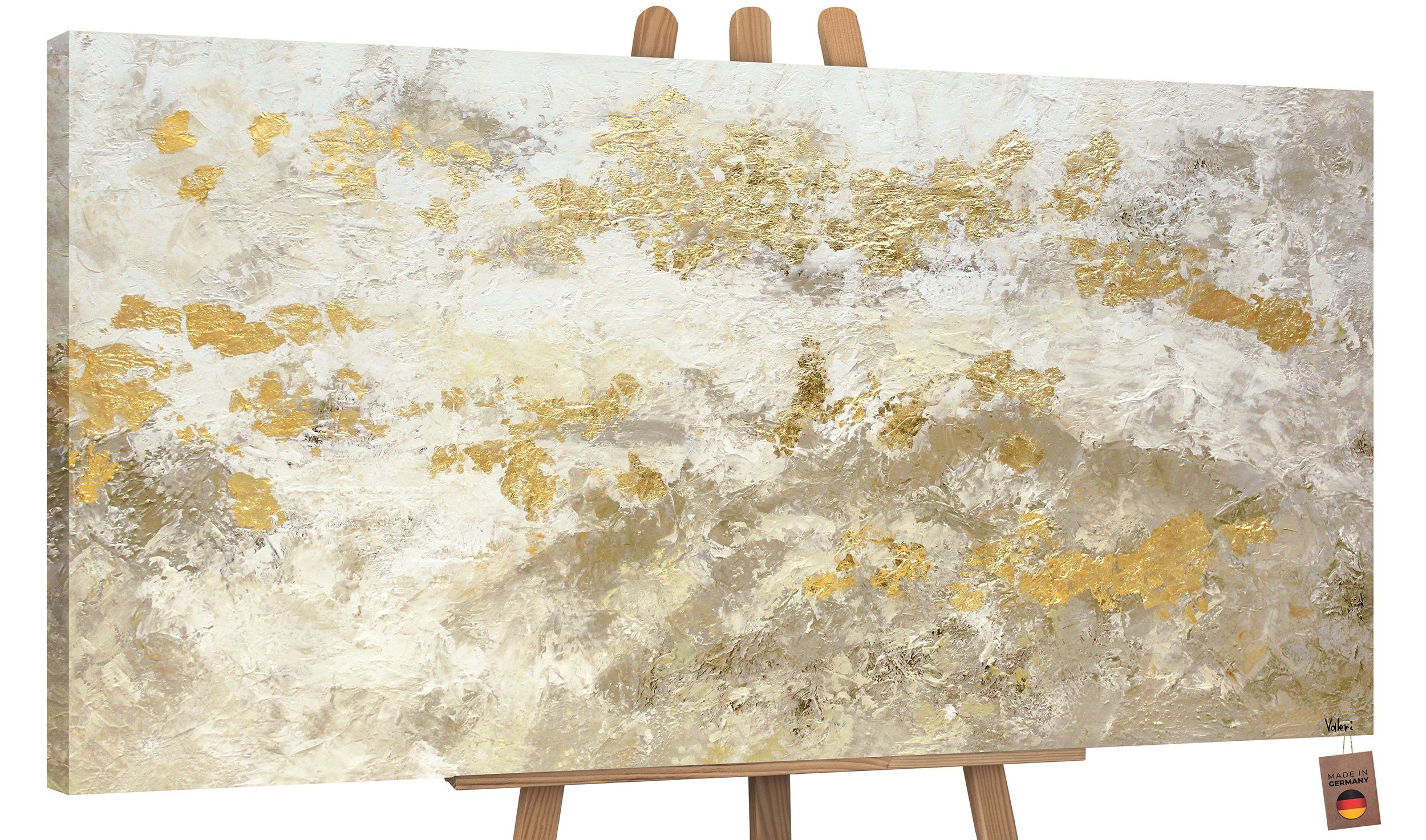 YS-Art Gemälde Glänzendes Gold, Abstraktion, Schattenfugenrahmen Handgemalt Ohne Leinwand Gelbe Abstrakt Bild Gold Beige
