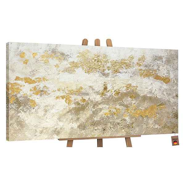 YS-Art Gemälde Glänzendes Gold, Abstraktion, Leinwand Bild Handgemalt Abstrakt Gold Gelbe Beige