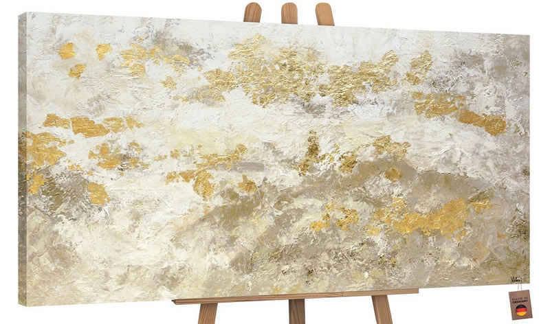 YS-Art Живопис Glänzendes Gold, Abstraktion, Leinwand Bild Handgemalt Abstrakt Gold Gelbe Beige