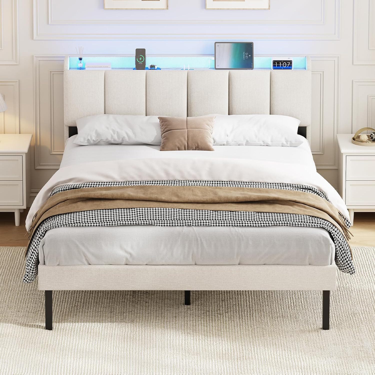 MSMASK Polsterbett Jugendbett mit LED-Beleuchtung und Ladestation (1-tlg., günstig online kaufen