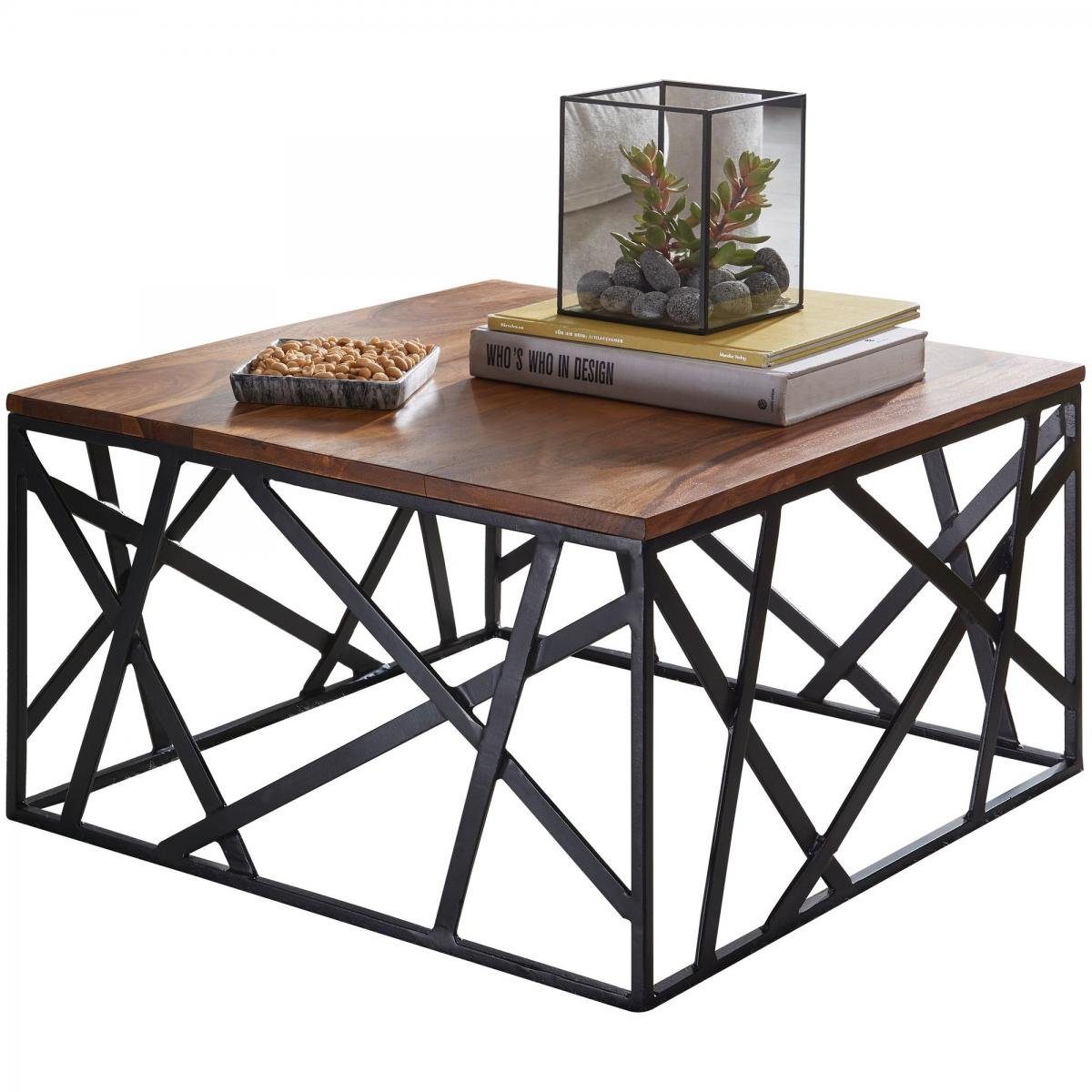 lovingHome® Couchtisch Wohnzimmertisch Sofatisch Couchtisch Braun Schwarz 60x35x60 cm (1 Stück, 1 Couchtisch), in liebevoller Handarbeit gefertigt