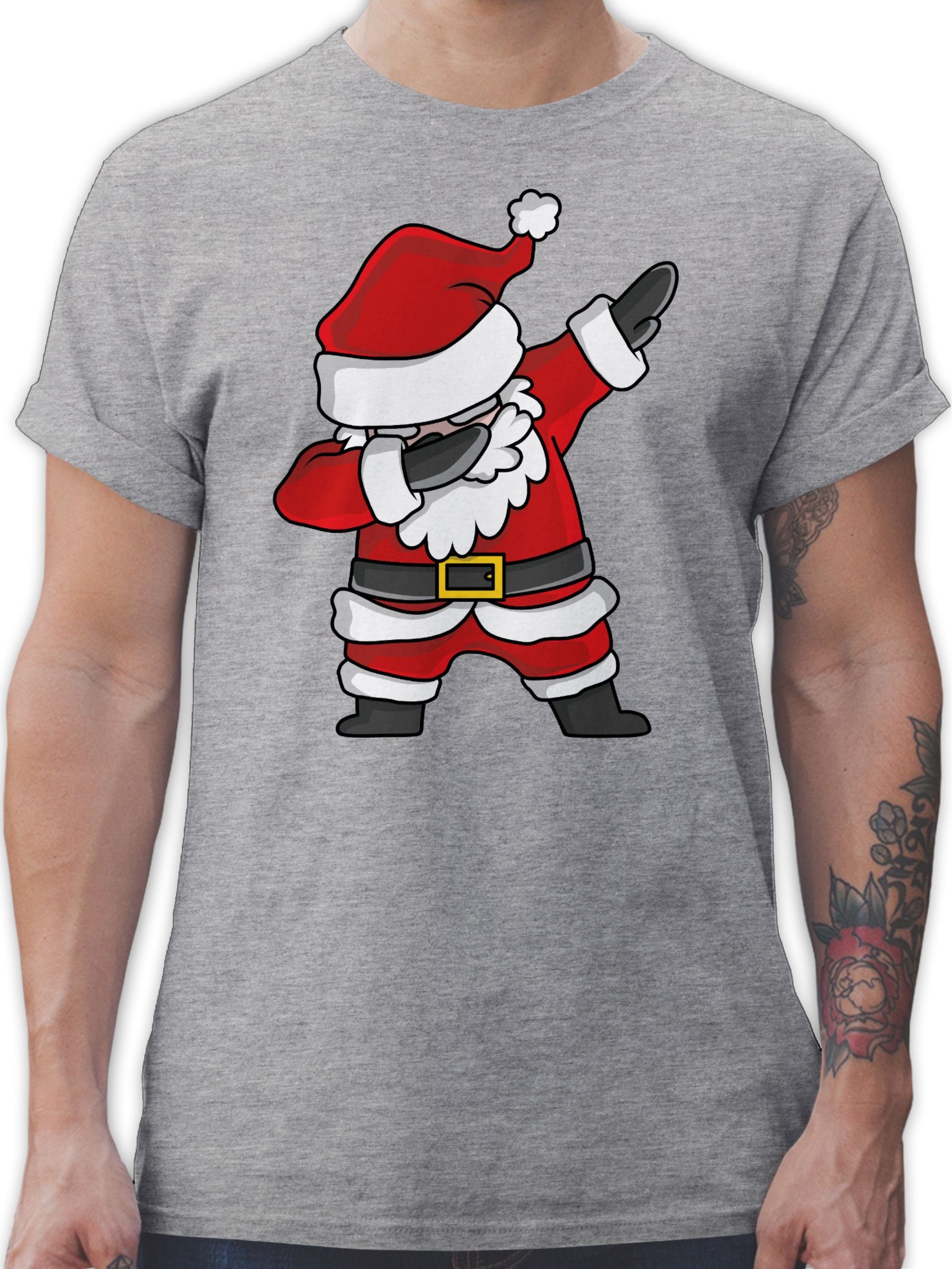 Shirtracer T-Shirt Dabbing Weihnachtsmann Weihachten Kleidung 3 Grau meliert