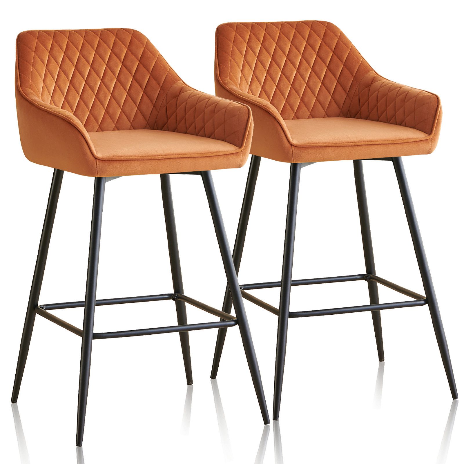 JYMTOM Barhocker Kunstleder Barhocker, 2er-Set, Barstühle mit gepolsterter Sitz, Rücken-/Armlehnen,Metallbeinen für Küche,Bar,Esszimmer.(2,Hellorange)