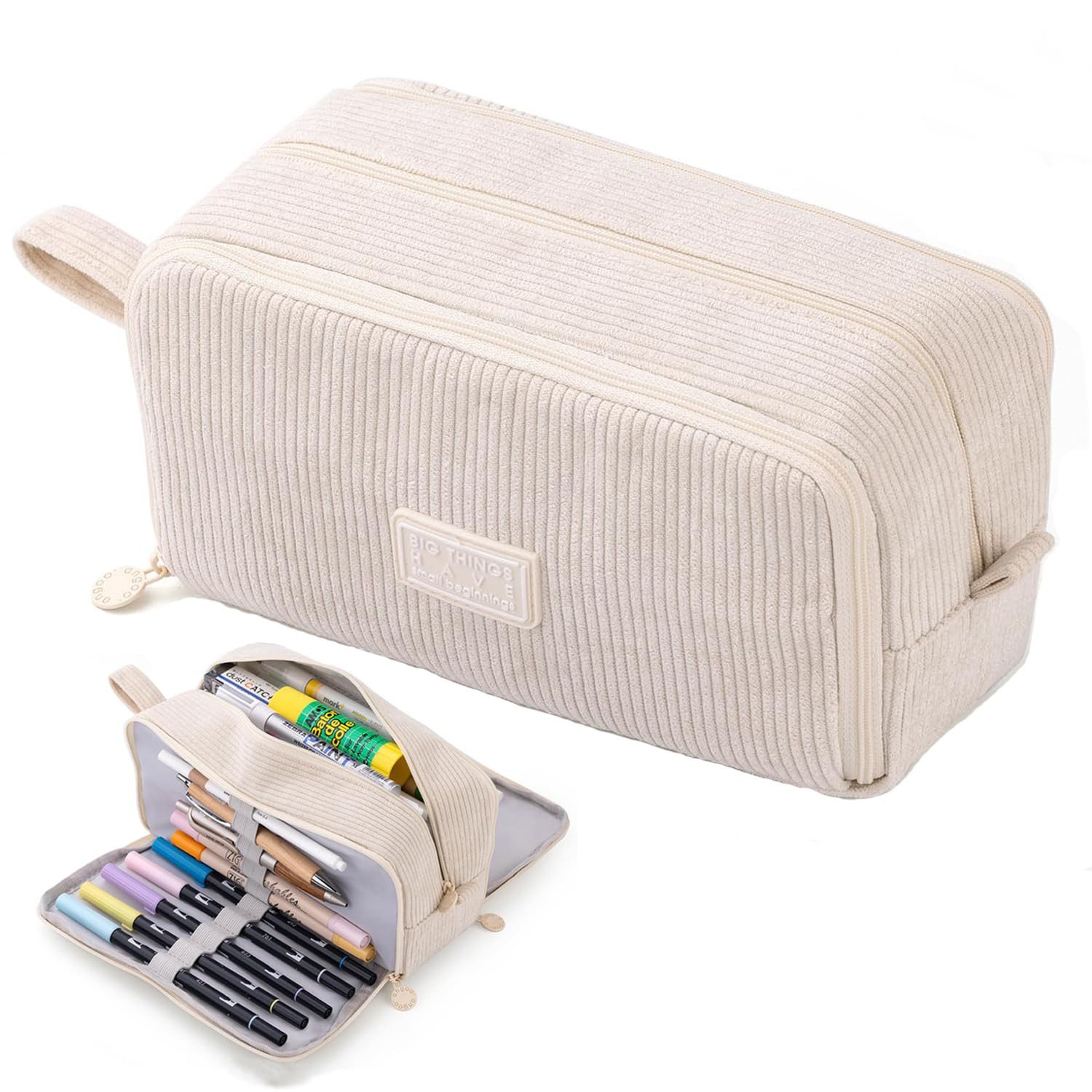 Diwzbyn Federmäppchen aus Cord-Stoff Federtaschen Mäppchen mit 3 Fächer Schulmäppchen, Große Kapazität Stiftetasche Pencil Case für Schule & Büro