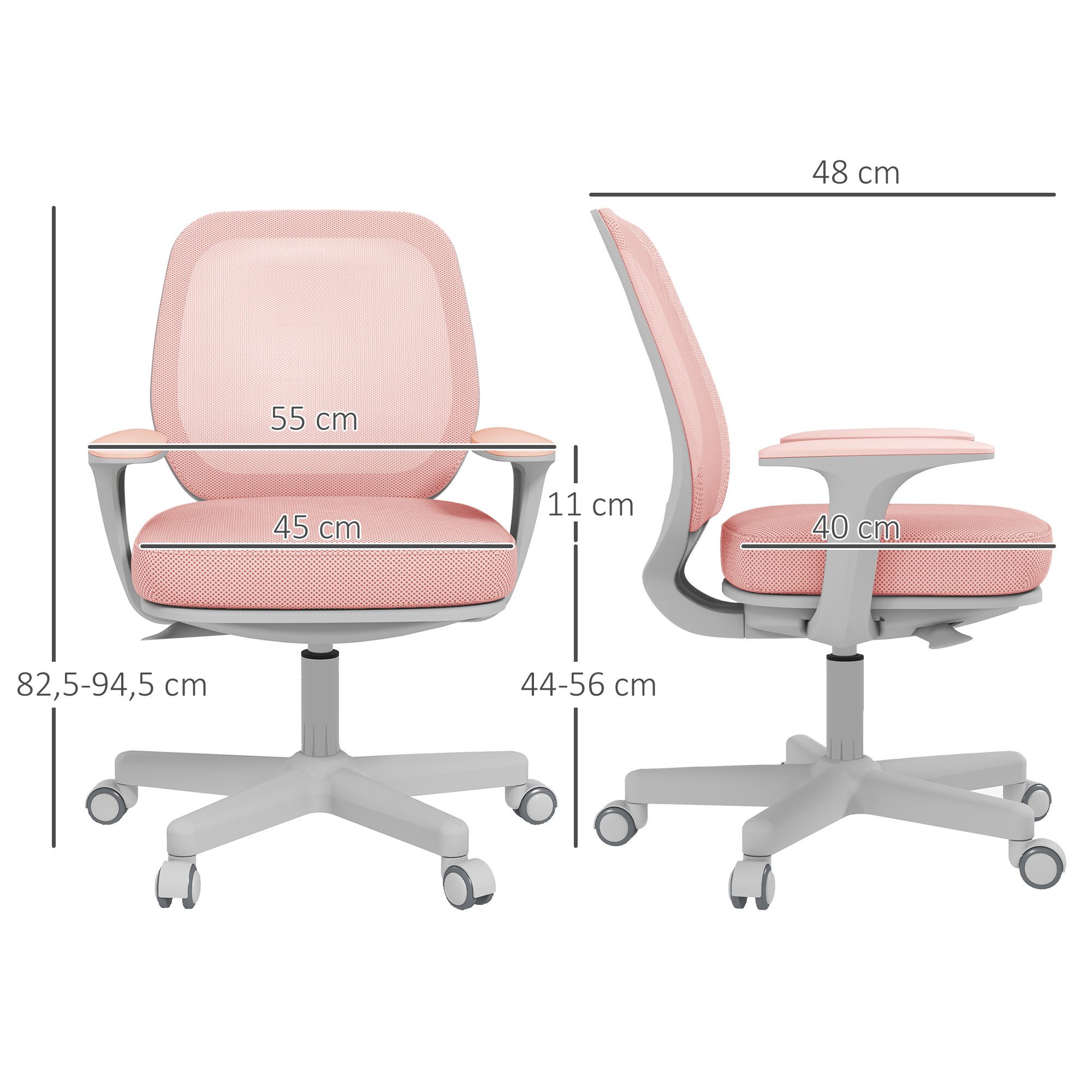 Vinsetto Bürostuhl Schreibtischstuhl mit Drehfunktion, höhenverstellbar Computerstuhl (ergonomisch Schreibtischstuhl, 1 St), für Home-Office, Polyester, Rosa