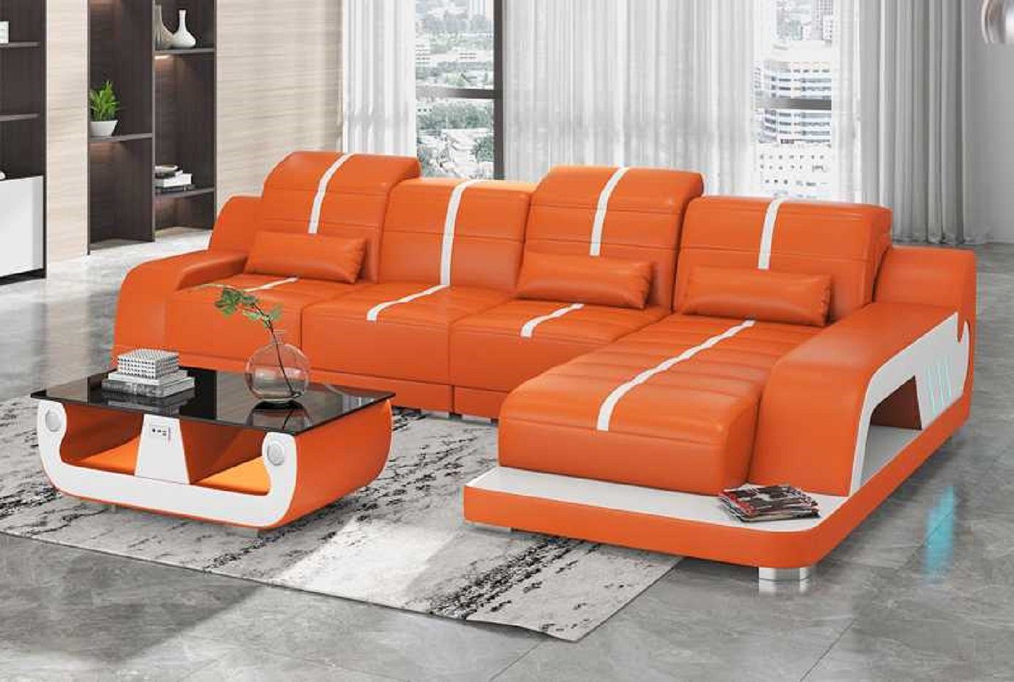 JVmoebel Ecksofa Designersofa Teile, Ecksofa Europe Sofa Made Orange Sofas L 3 Form Kunstleder in Eck