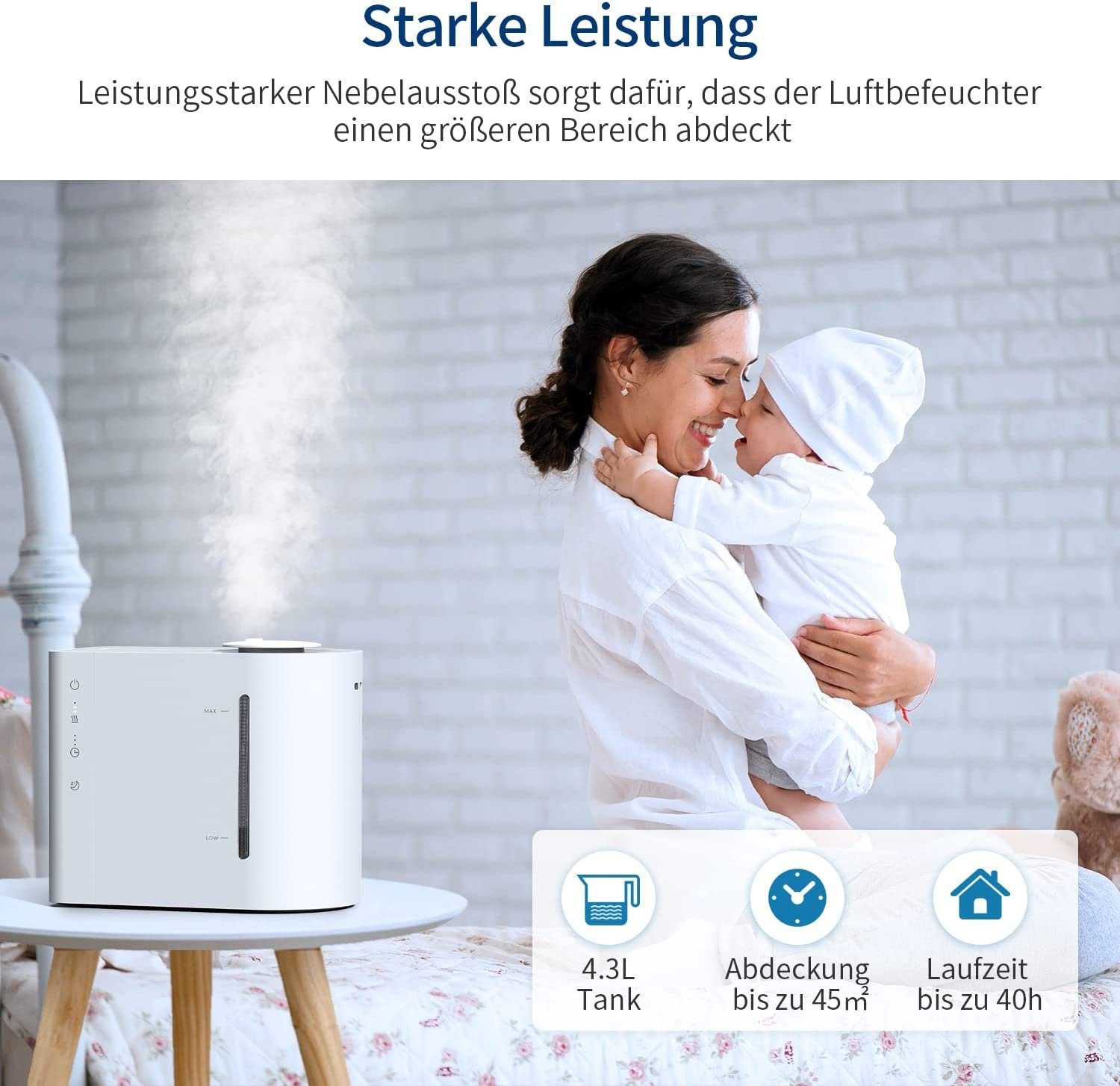 Ultraschall Luftbefeuchter 3L - Top-Fill Mit Timer & Aroma