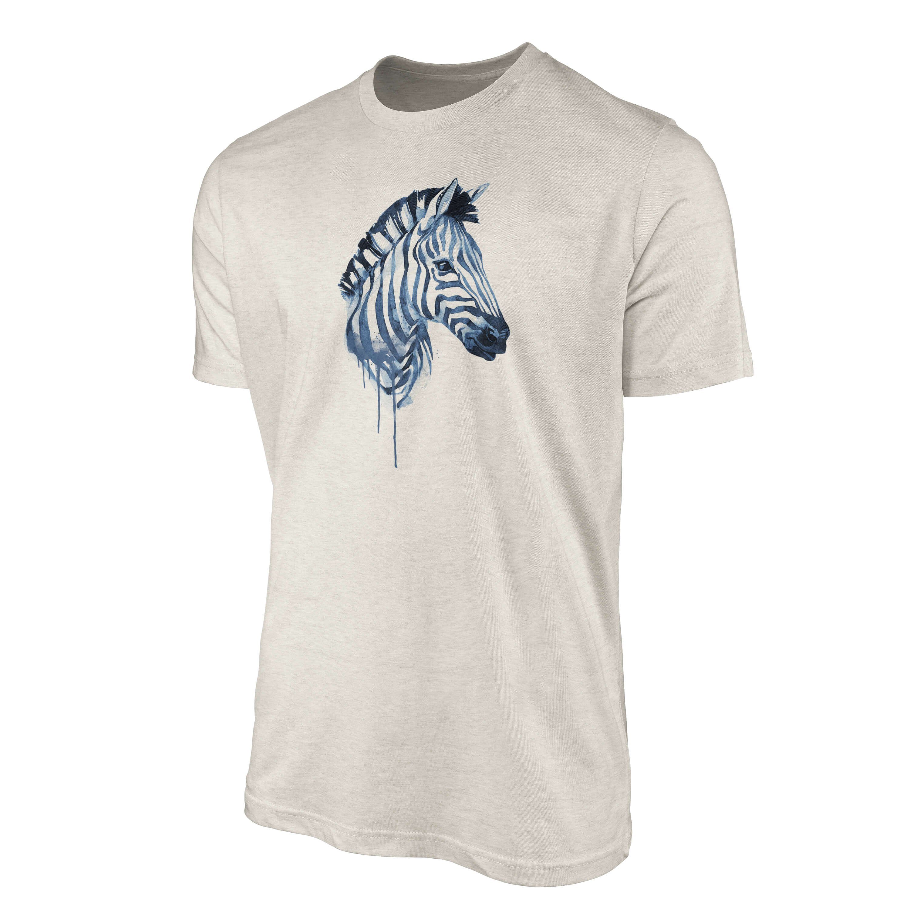 Sinus Art T-Shirt Herren Ökomode erneue gekämmte 100% T-Shirt Zebra aus Aquarell Nachhaltig (1-tlg) Shirt Motiv Bio-Baumwolle