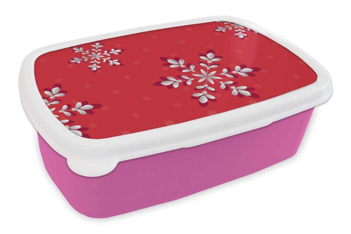 MuchoWow Lunchbox Muster - Weihnachten - Pflanzen, Kunststoff, (2-tlg), Brotbox für Erwachsene, Brotdose Kinder, Snackbox, Mädchen, Kunststoff rosa