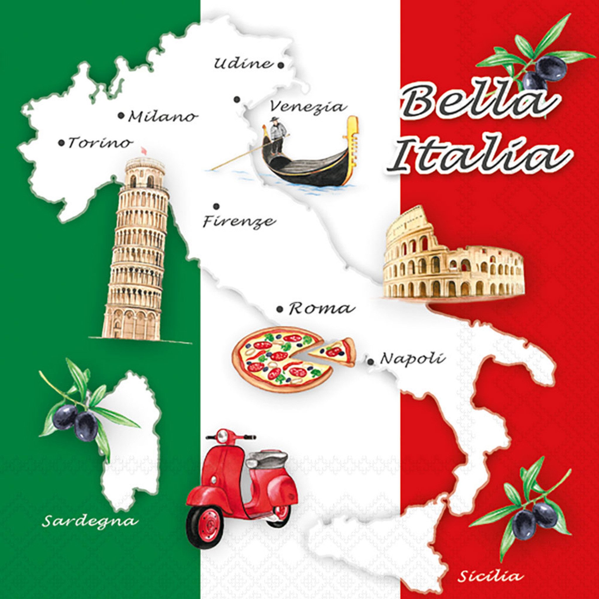 Ambiente Luxury Paper Products Papierserviette, Servietten Papier 33x33cm 3-lagig mit Bella-Italia-Motiv 20 Stück