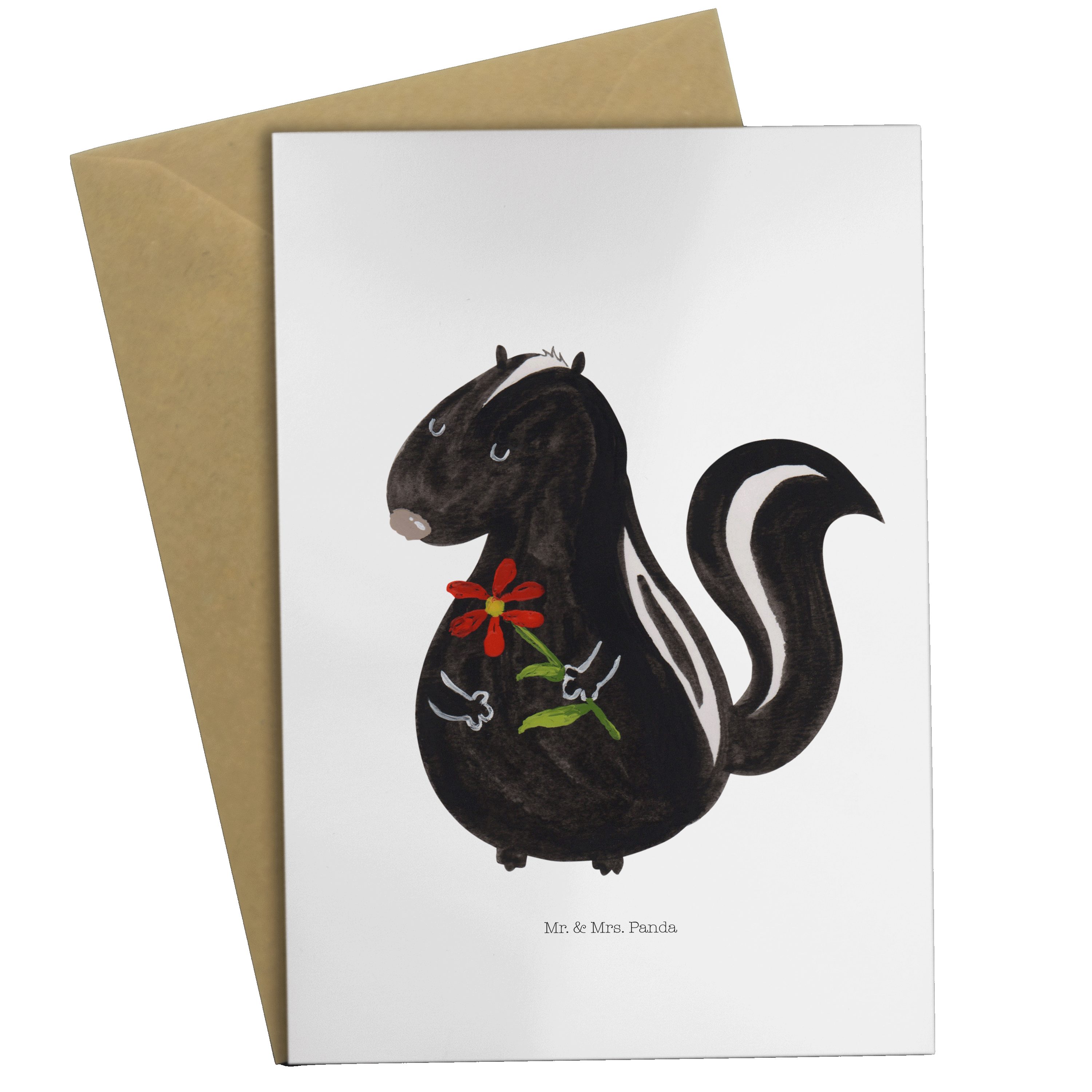 Mr. & Mrs. Panda Grußkarte Stinktier Blume - Weiß - Geschenk, Skunk, Geburtstagskarte, Hochzeits