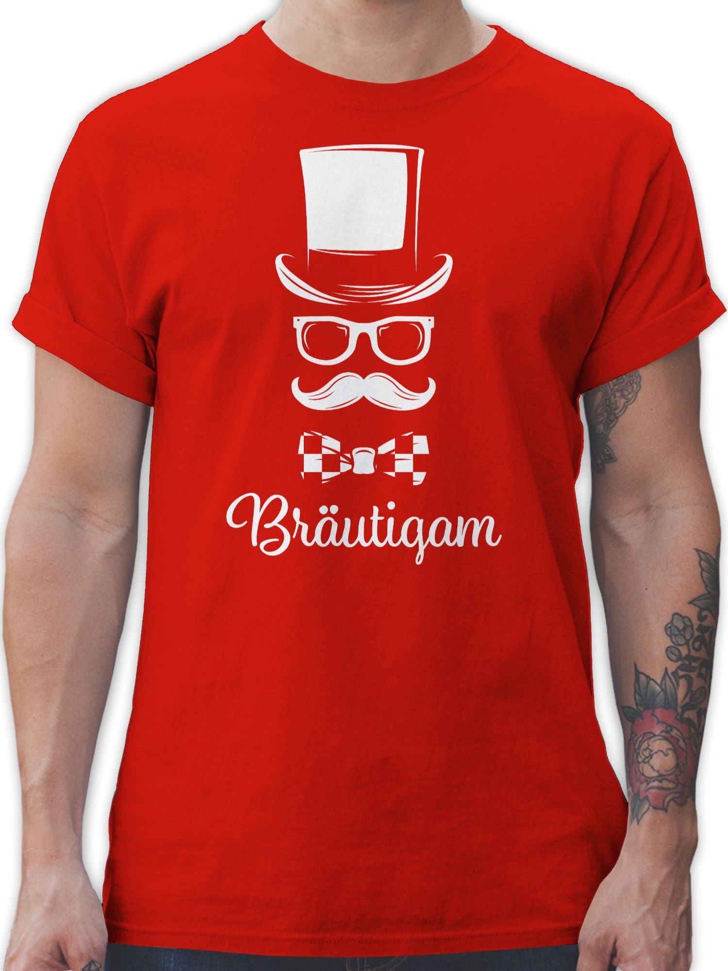Shirtracer T-Shirt Bräutigam Gentleman Rot JGA Männer 02 Schreibschrift