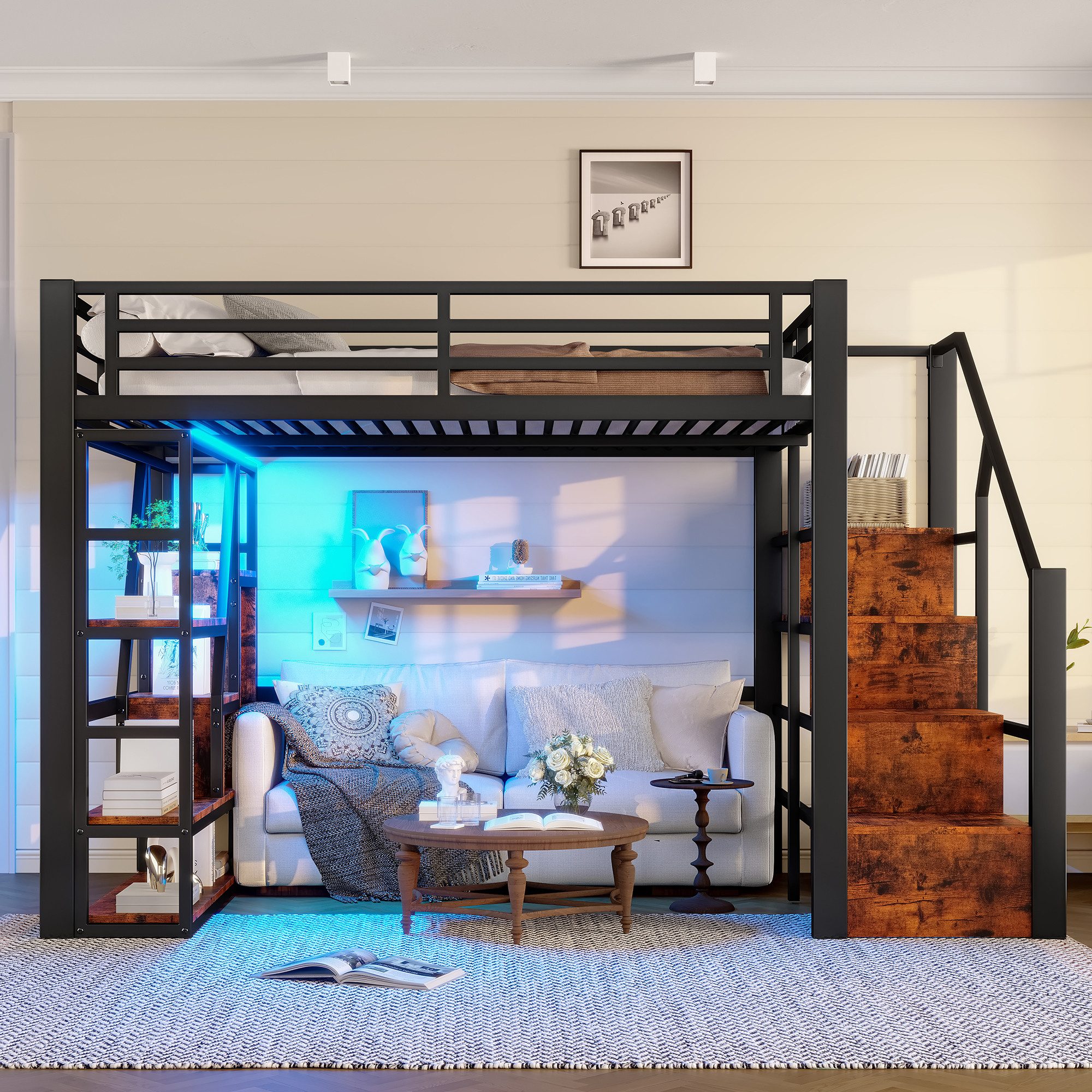 MODFU Kinderbett mit Ablagefach (Jugendbett mit LED-Beleuchtung und offenem günstig online kaufen