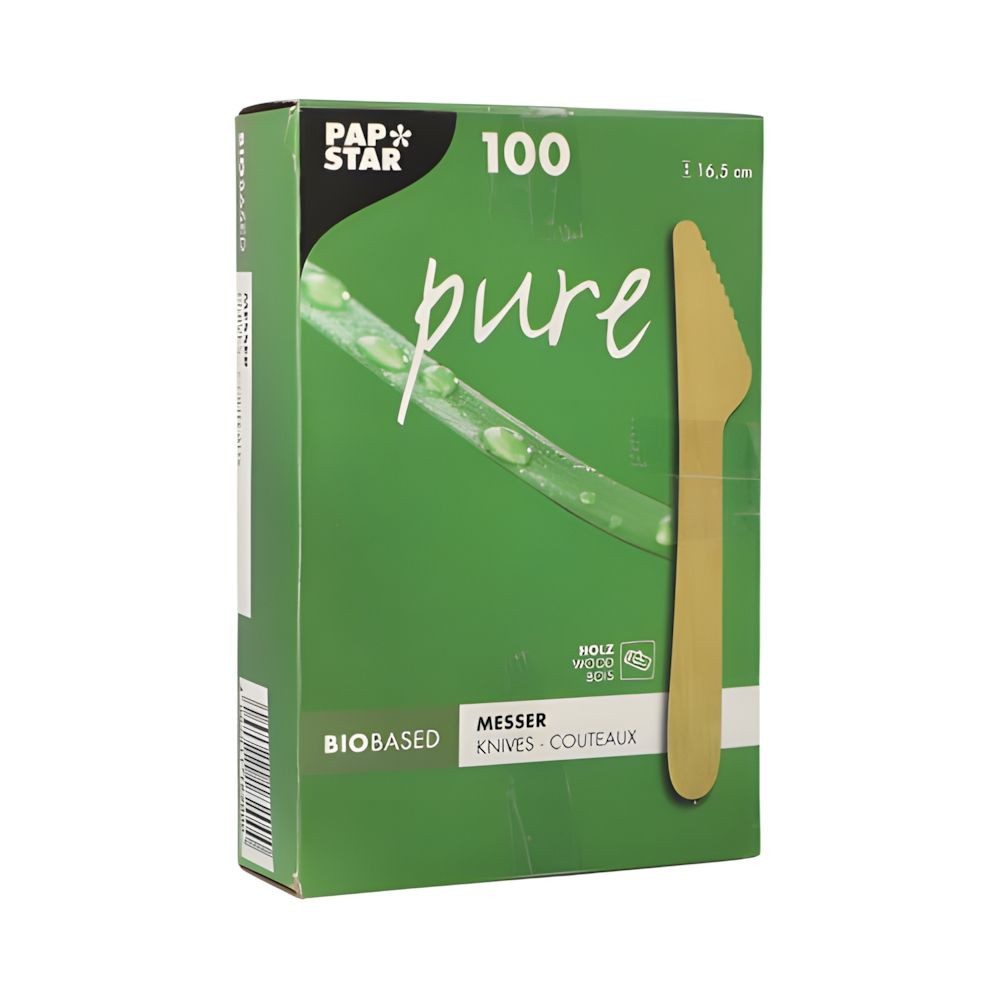 PAPSTAR Einwegmesser Messer, Holz pure 16,5 cm 100 Stk