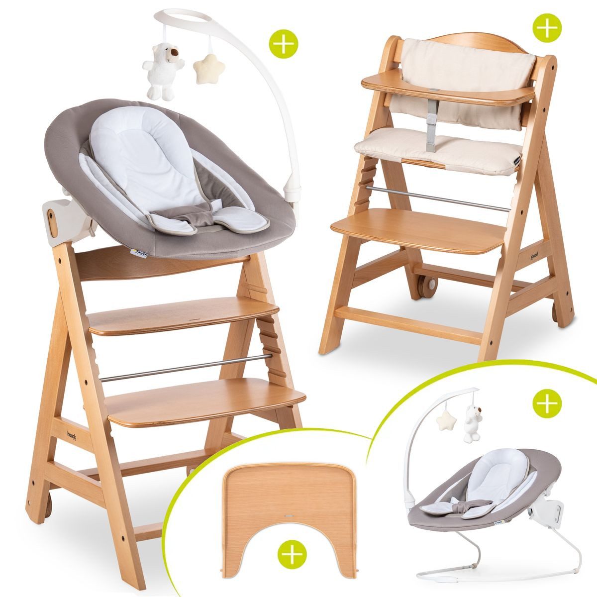 Hauck Hochstuhl Beta Plus Natur - Newborn Set Deluxe, Holz Babystuhl ab Geb günstig online kaufen