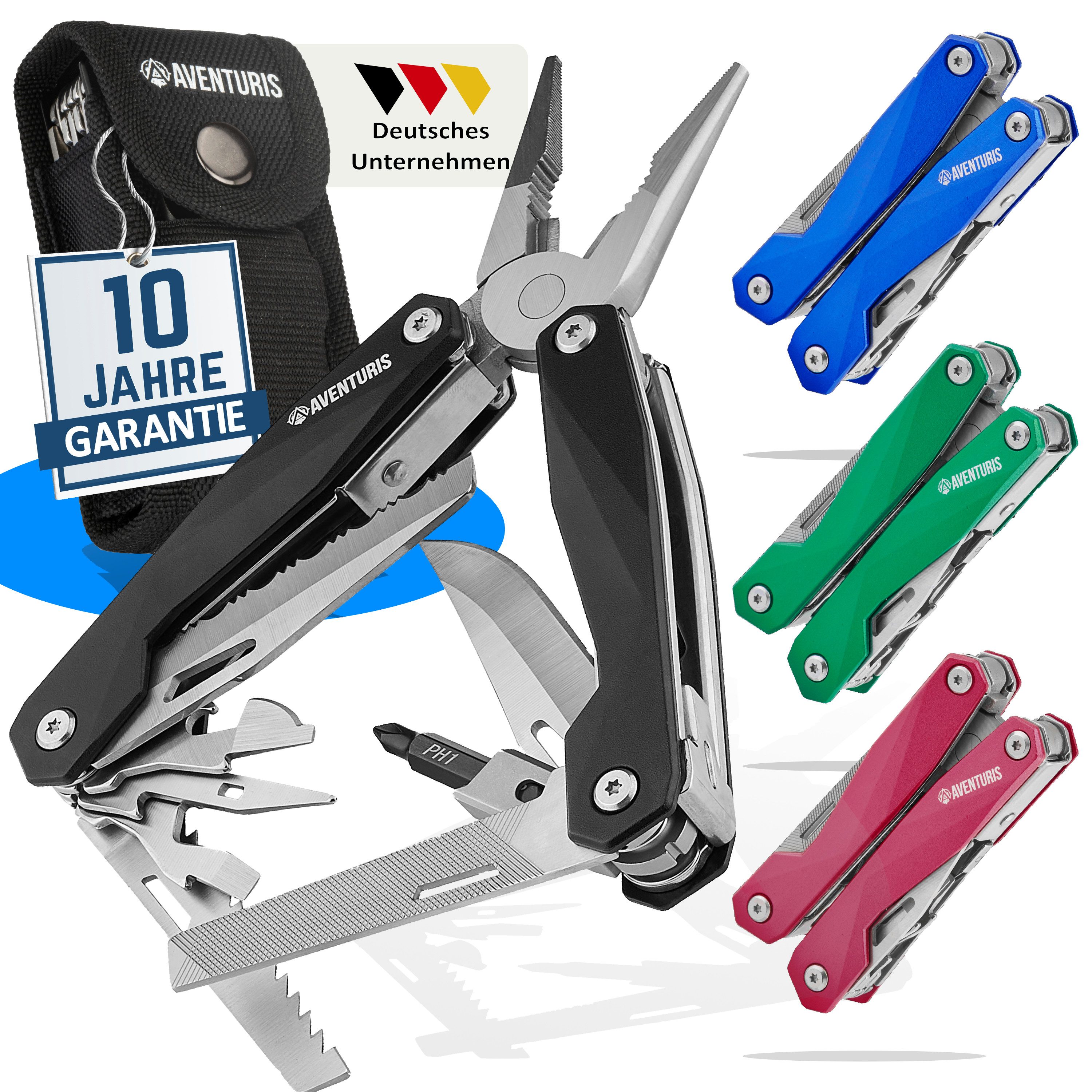 AVENTURIS Multitool T21 aus Edelstahl mit 21 Funktionen! Perfekt fürs Wandern und Campen, Edelstahl