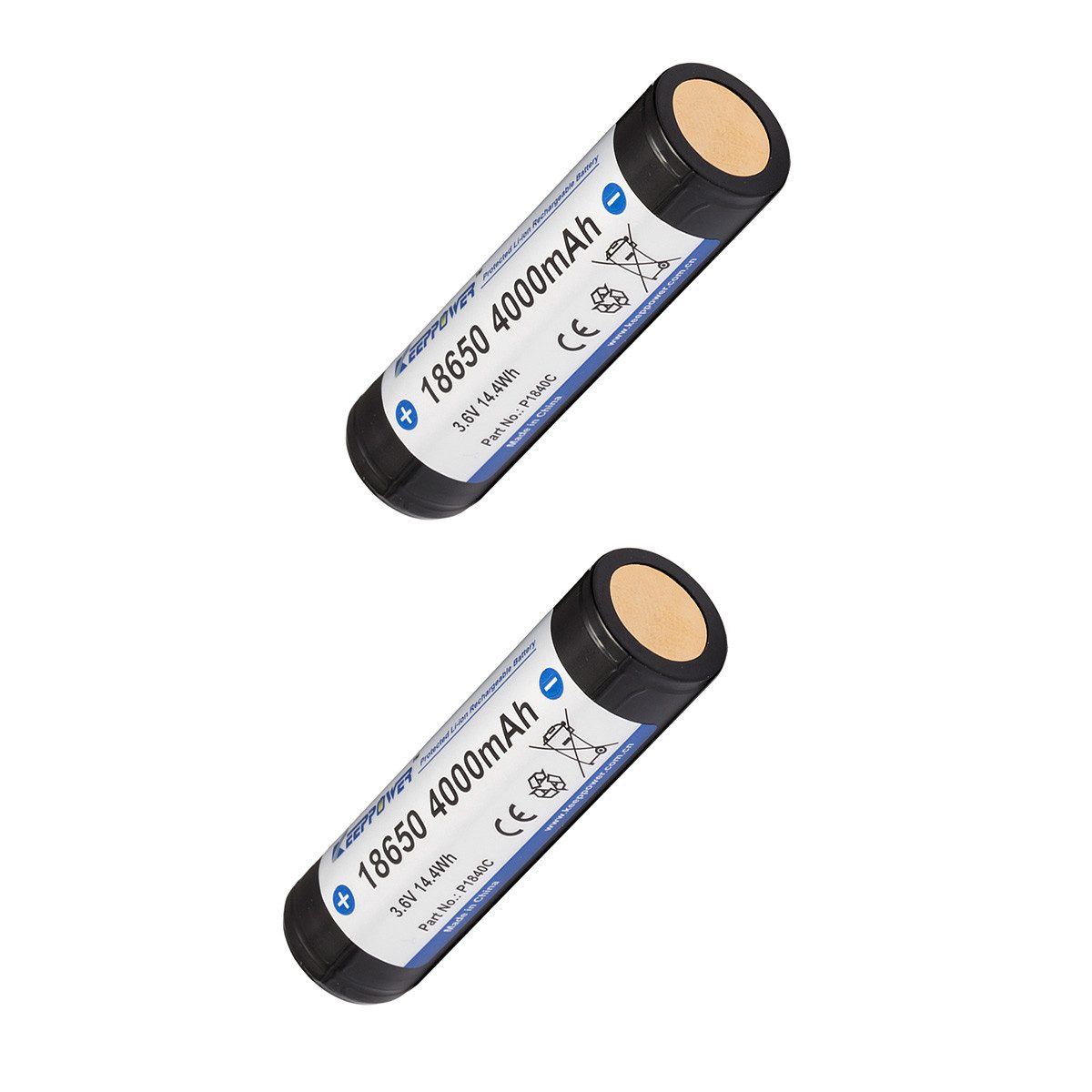 Keeppower 18650 - 4000mAh 3,6V (P1840C) - geschützter Li-Ion-Akku Doppelpack Akku
