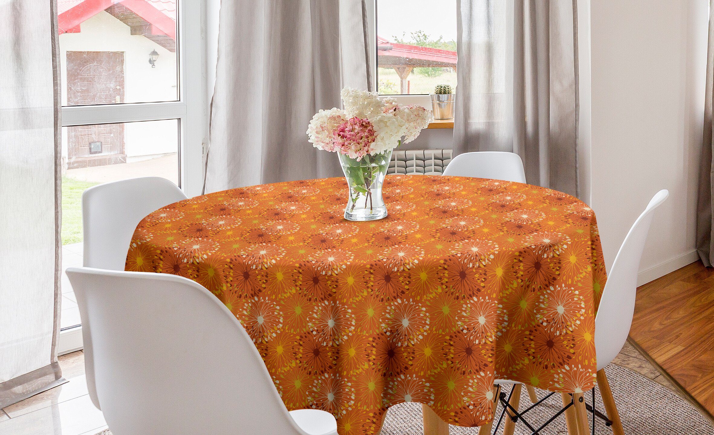 Abakuhaus Kreis Abdeckung für Dekoration, Orange Grunge-Radialmuster Tischdecke Tischdecke Küche Esszimmer