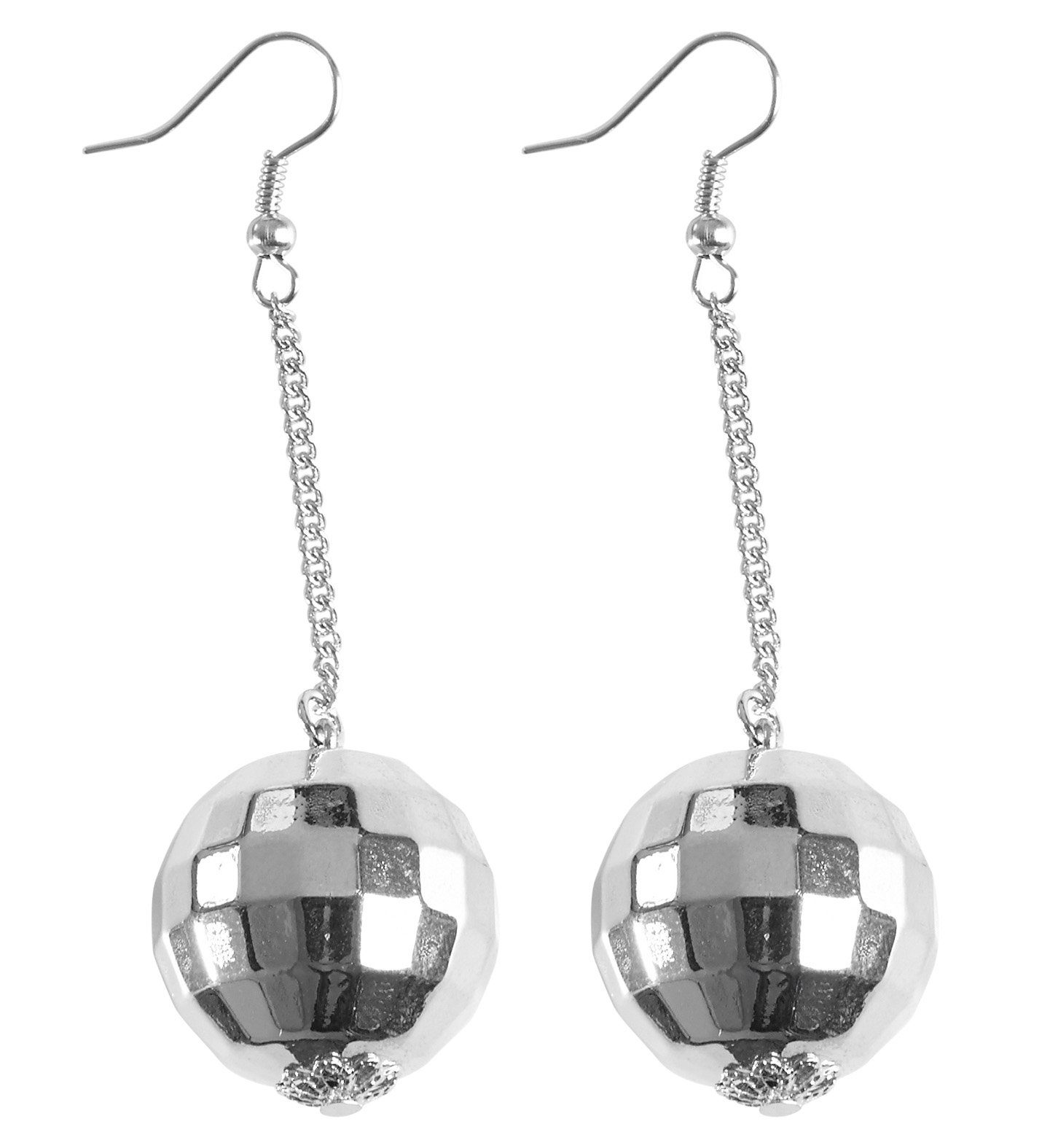 Widmann S.r.l. Kostüm Ohrringe 'Discokugel', Silber - Schmuck Discopart