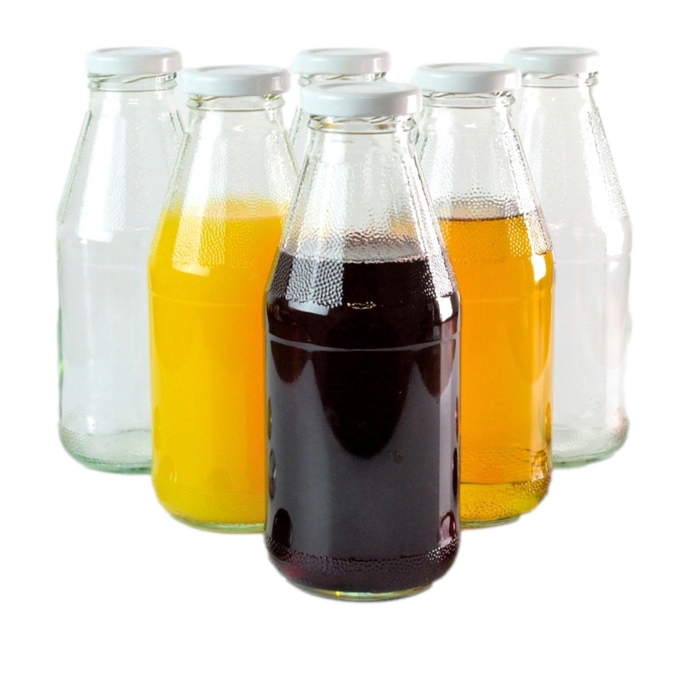gouveo Trinkflasche Saftflaschen 500 ml mit Schraub-Deckel - Kleine Flasche 0,5 l, 6er Set, weiß