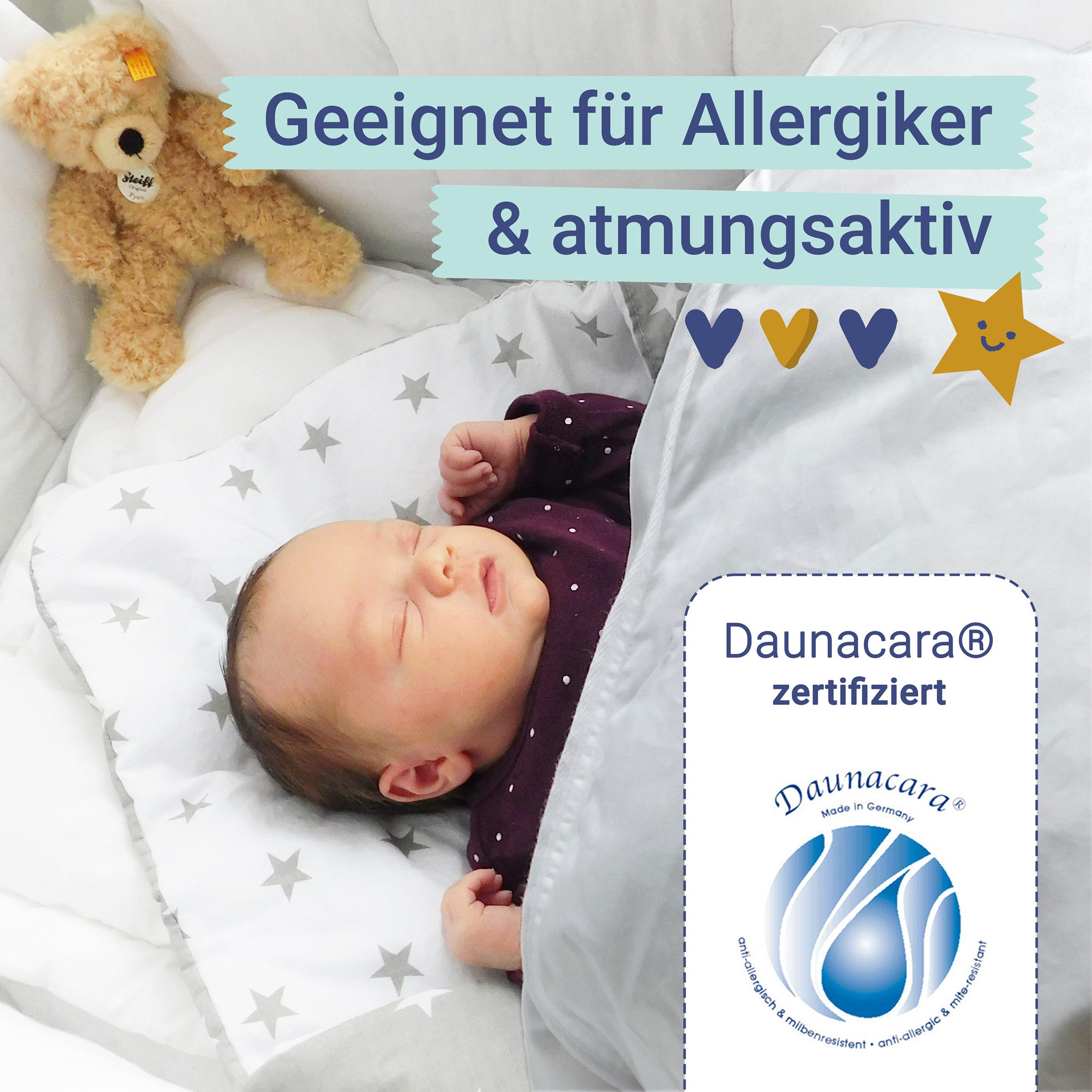 ZOLLNER Kinderbettdecke + Kopfkissen, Füllung: 90% Daunen, 10% Federn, 90% Daunen, 10% Federn, temperaturausgleichend