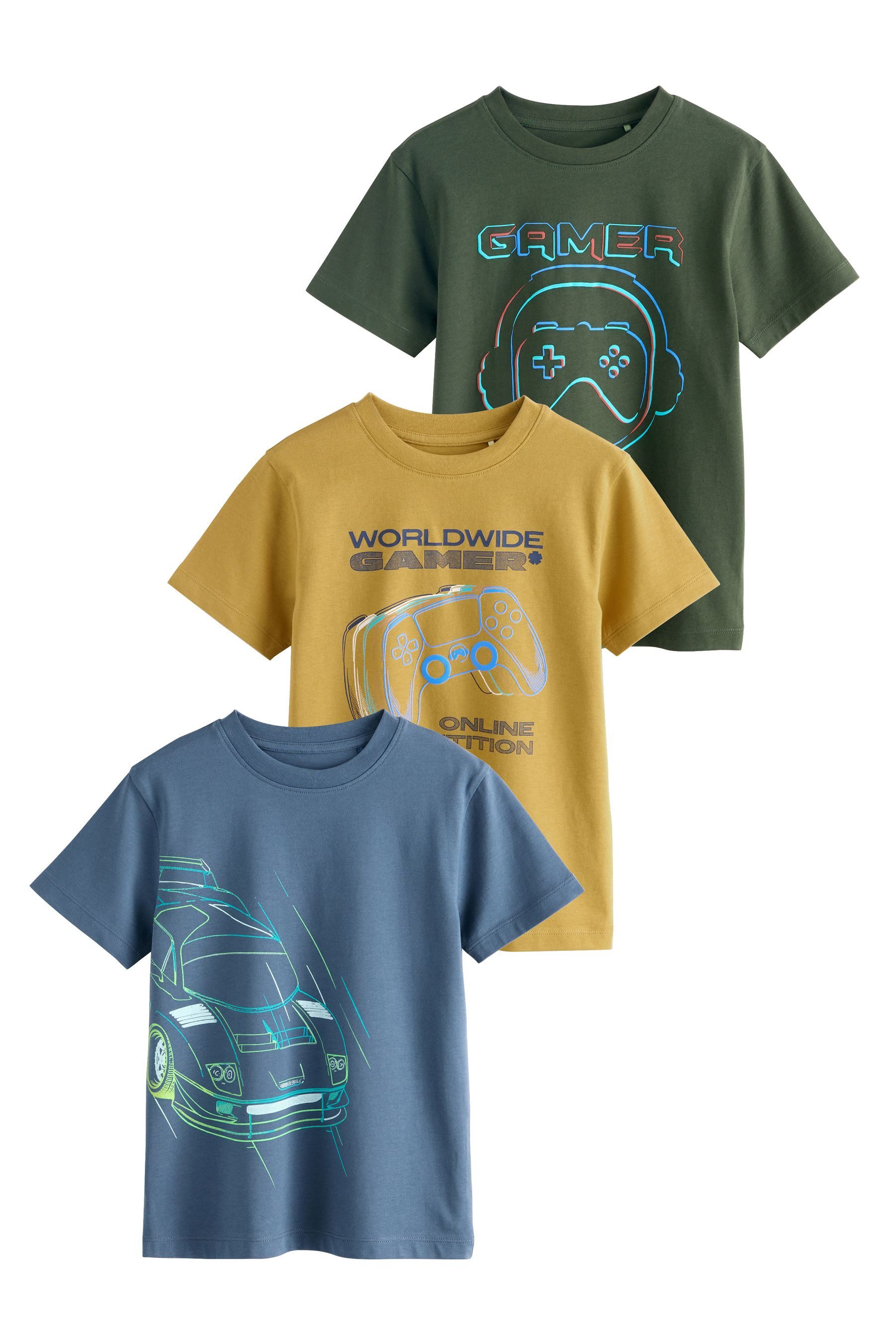 Next Print-Shirt Regular Fit Kurzarm-T-Shirts mit Grafik, 3er-Pack (3-tlg)