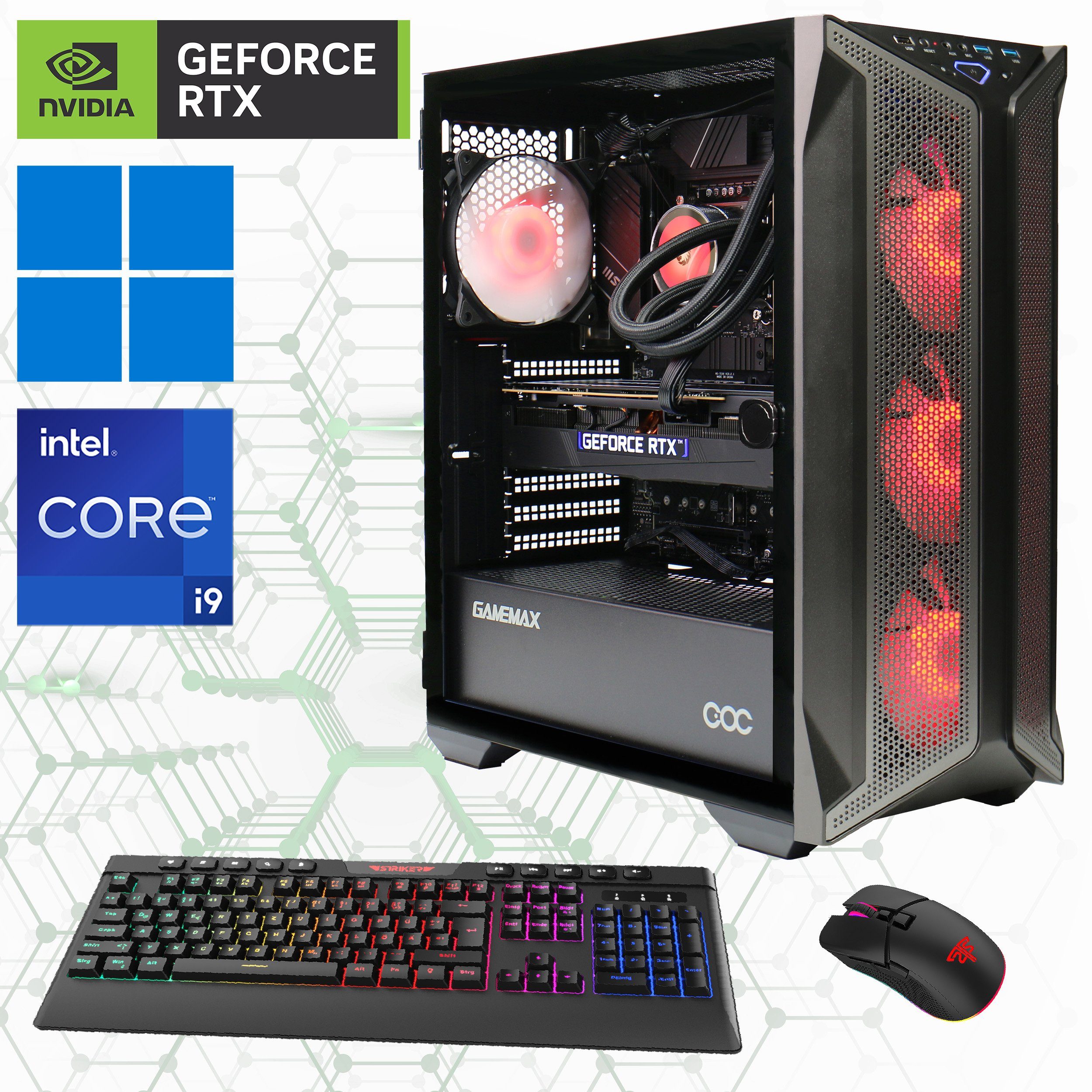 GAMEMAX Brufen C1 7275 Gaming-PC (Intel® Core i9 14900KF, RTX 4080 Super, 32 GB RAM, 2000 GB SSD, Wasserkühlung, DDR5-RAM, PCIe SSD Gen4, Windows 11)