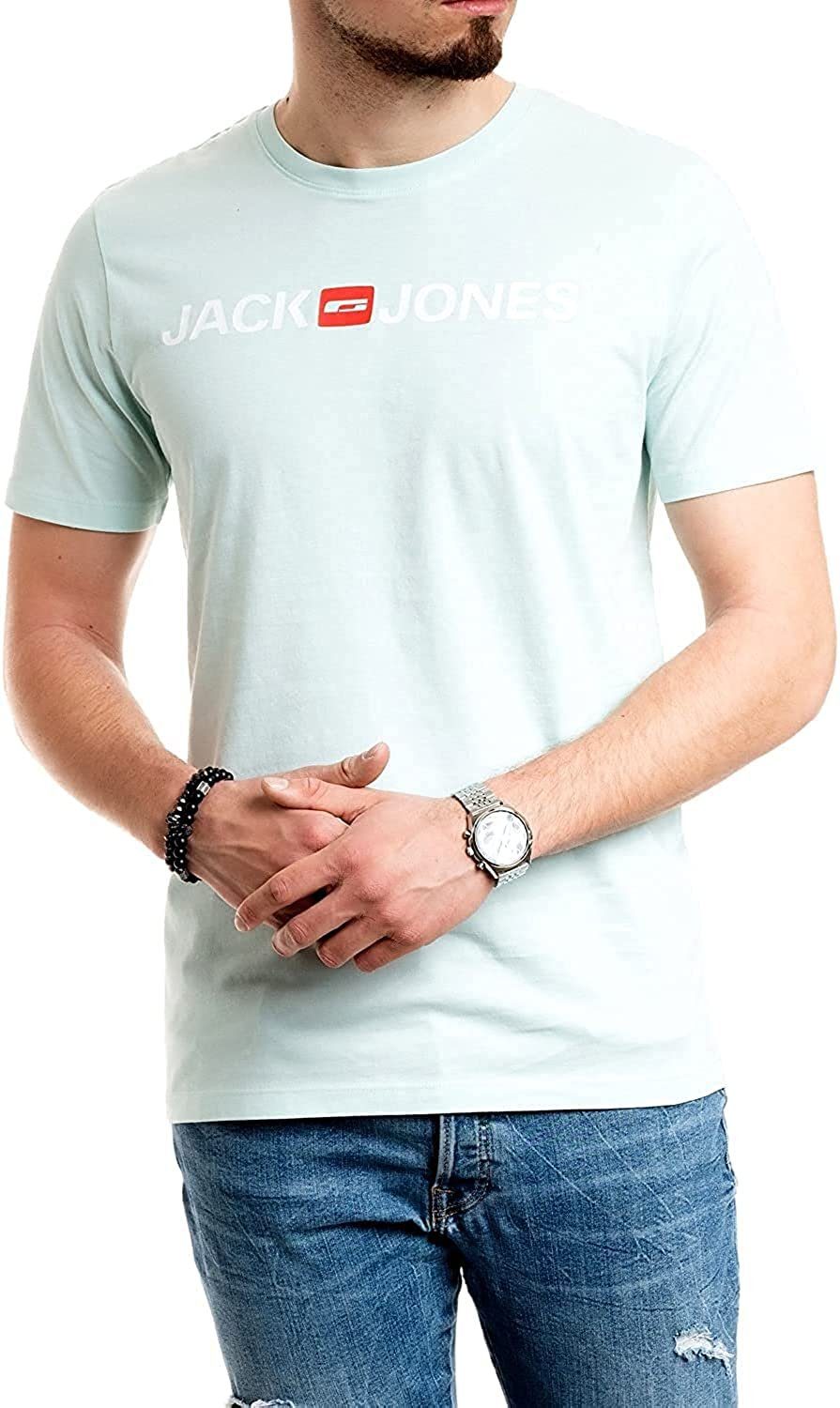 Jack & Jones Print-Shirt mit Rundhalsausschnitt, aus Baumwolle Bleached Aqua