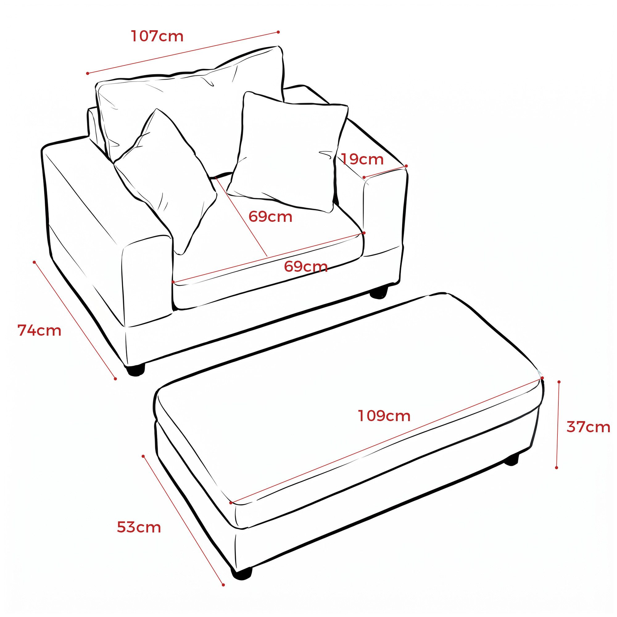 Odikalo Loungesofa Sofas wohnzimmer Einzelsofa Chaiselongue mit Fußablage & Stauraum, Lounge-Sofa mit 3 Kissen für Wohnzimmer & Schlafzimmer Komfortabel, kompakt und platzsparend