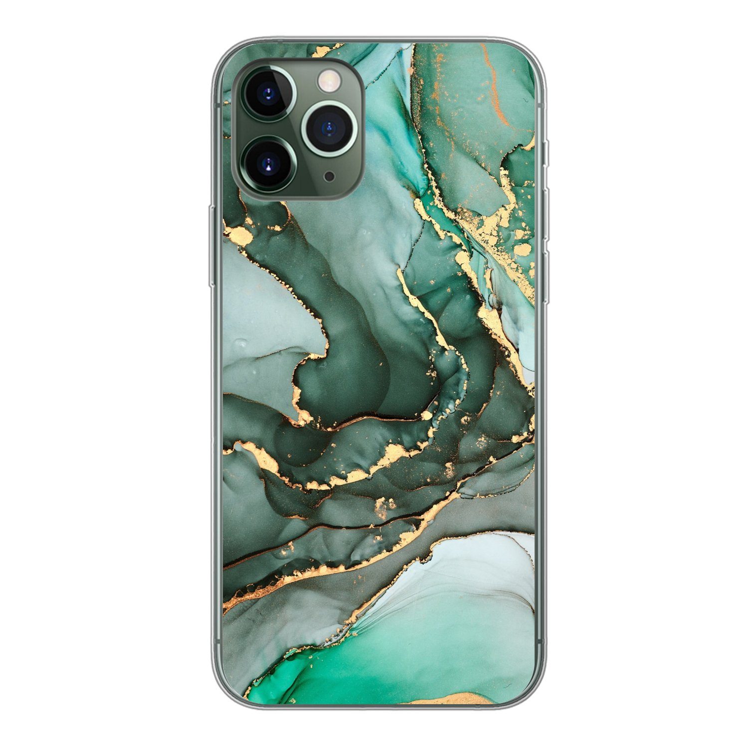 MuchoWow Handyhülle für Apple iPhone 11 Pro Gold - Marmor - Grün - Luxus - Marmoroptik - G, Smartphone-Bumper, Print, Handy Schutzhülle Dünn