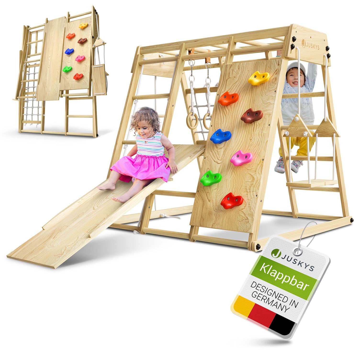 Juskys Klettergerüst Maxi, für Kinder, Holz, Indoor Spielplatz klappbar, Ru günstig online kaufen