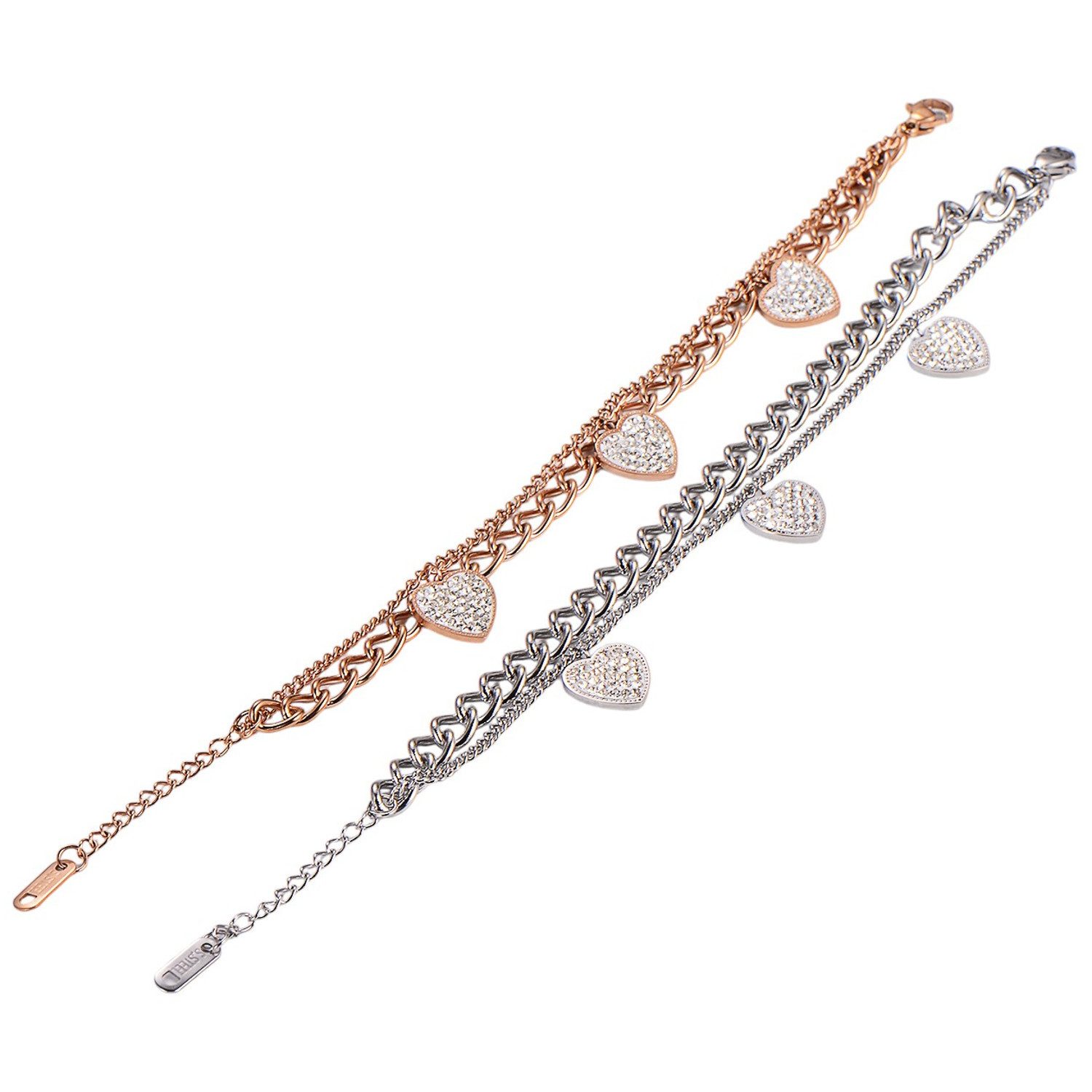 KARMA Edelstahlarmband Damen Armband Herzen Edelstahl Bettelarmband Silber od. Roségold (wasserfest & antiallergisch, 1-tlg., Mehrreihig goldene Kette Geschenk), Herzarmband Armschmuck Frauen