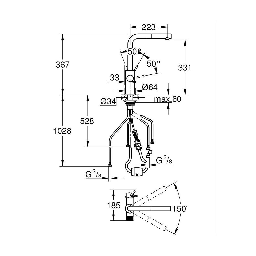 Grohe Küchenarmatur Blue Pure Minta herausziehbarem Mousseurauslauf – Bild 2 von 2
