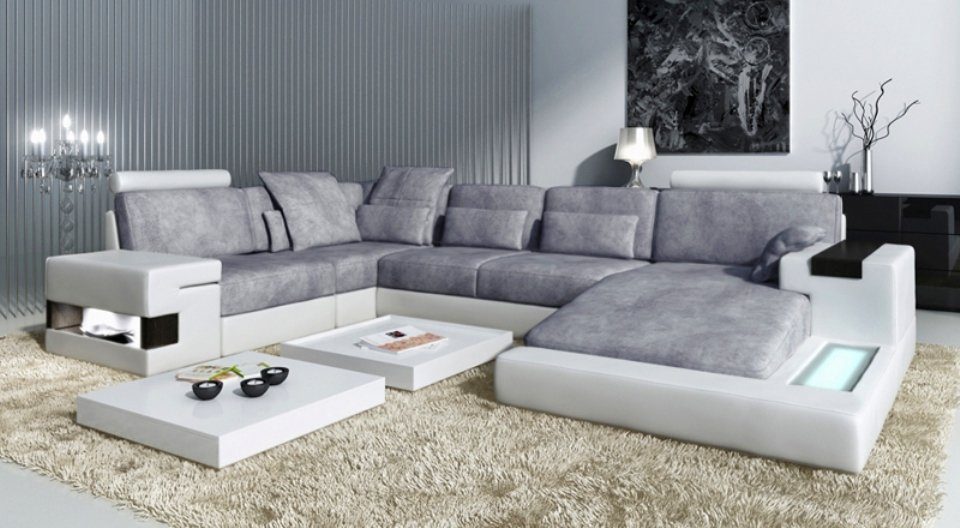 Polster B-Grau Stoff U Couch Stoff Ecksofa, Wohnlandschaft JVmoebel Eck Sofa Sofa Form