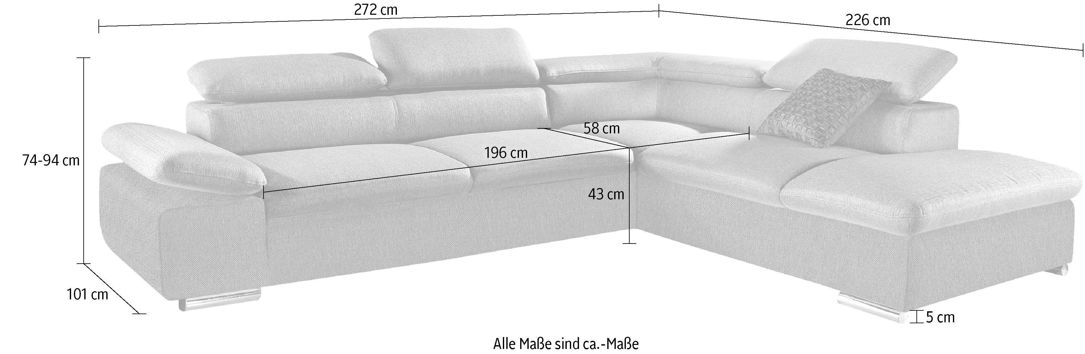 sit&more Ecksofa Alcudia L-Form, mit Armteilverstellung, optional Kopfteilverstellung und Bettfunktion