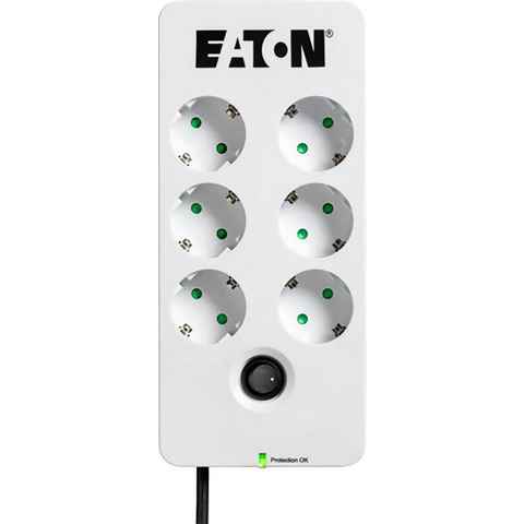 EATON Protection Box 6 DIN Mehrfachsteckdose 6-fach (Ein- / Ausschalter, LED-Statusanzeige, Überspannungsschutz, Kabellänge 1,5 m), High-End Überspannungsschutzgerät mit mehreren Ausgängen