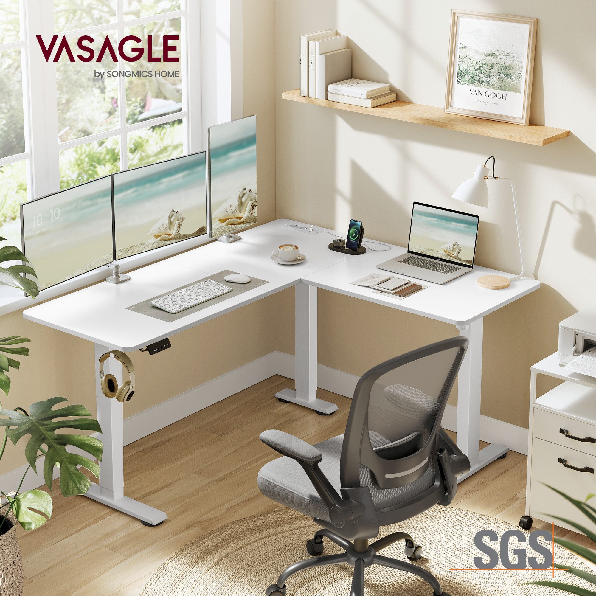 VASAGLE Schreibtisch Höhenverstellbarer Schreibtisch elektrisch (L-förmiger günstig online kaufen