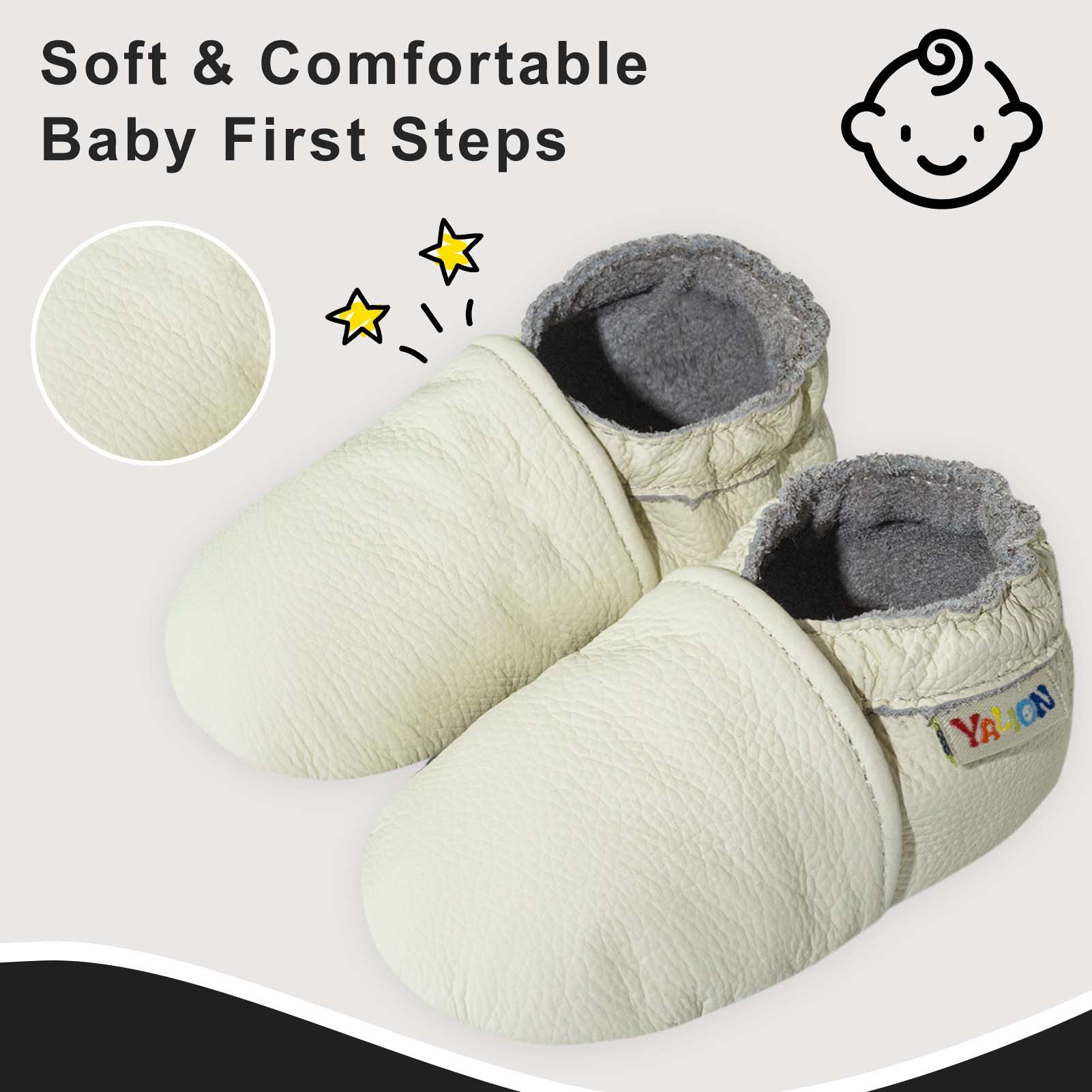 Yalion Baby Lauflernschuhe Cremefarben aus Leder Jungen Mädchen Krabbelschuh (1-tlg) Baby Schuh aus echtem Leder,Barfußgefühl & rutschfester Sohle