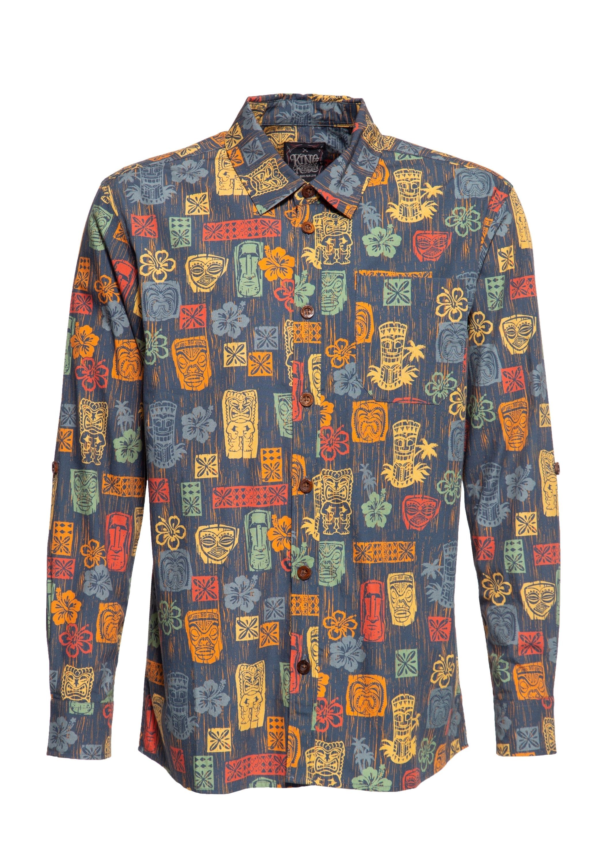 KingKerosin Kurzarmhemd Tiki's mit Tiki-Motiven & aus Bio-Baumwolle günstig online kaufen